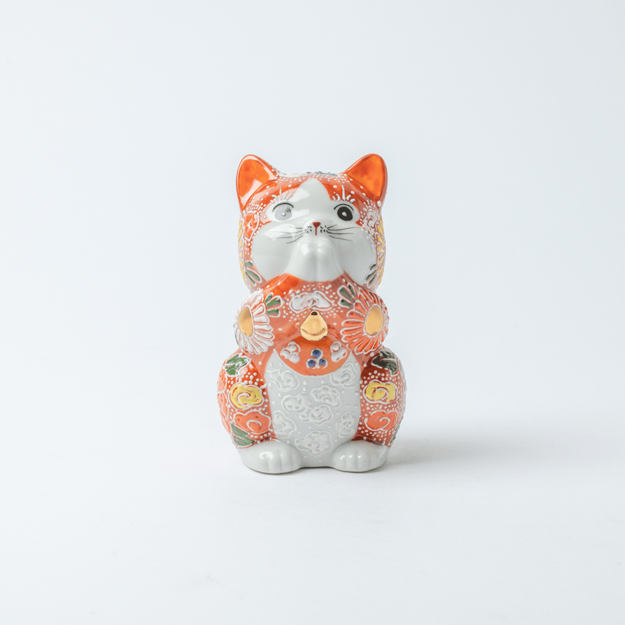 Choho Kiln Red Mori Oinori Neko Kutani Lucky Cat - MUSUBI KILN - Quality Japanese Tableware and Gift