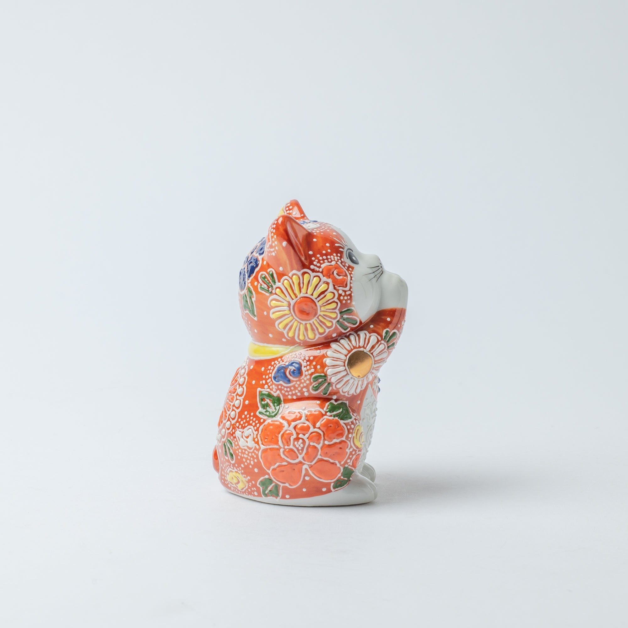 Choho Kiln Red Mori Oinori Neko Kutani Lucky Cat - MUSUBI KILN - Quality Japanese Tableware and Gift