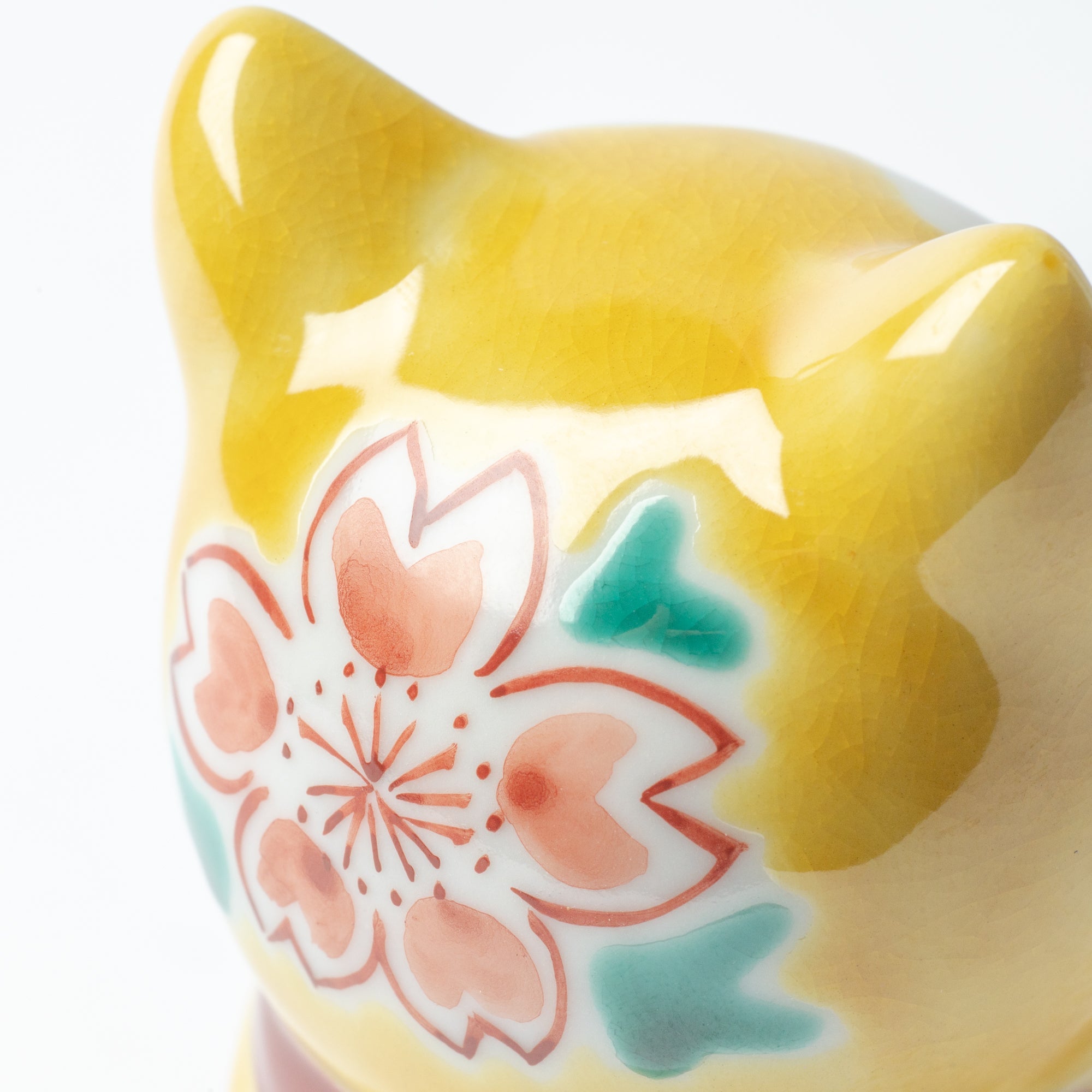 Choho Kiln Yellow Sakura Oinori Neko Kutani Lucky Cat 3.7in - MUSUBI KILN - Quality Japanese Tableware and Gift