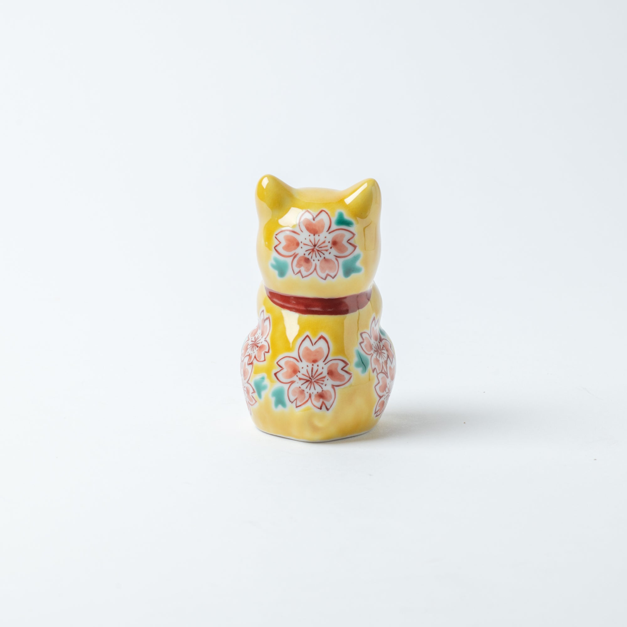 Choho Kiln Yellow Sakura Oinori Neko Kutani Lucky Cat 3.7in - MUSUBI KILN - Quality Japanese Tableware and Gift