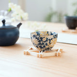 Colored Arabesque Navy Mino Ware Japanese Teacup - MUSUBI KILN - Quality Japanese Tableware and Gift