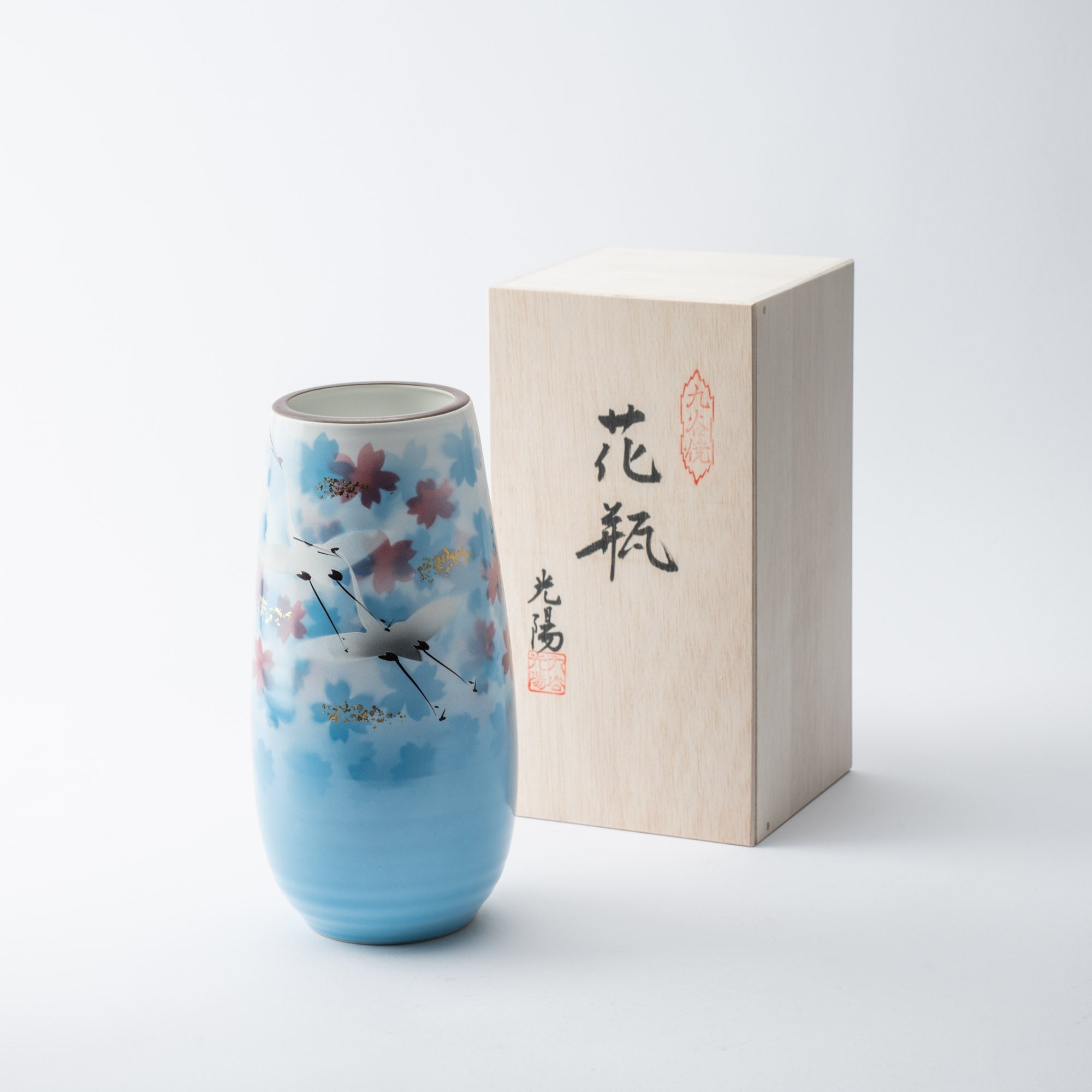 Dancing Crane Kutani Japanese Flower Vase - MUSUBI KILN - Quality Japanese Tableware and Gift