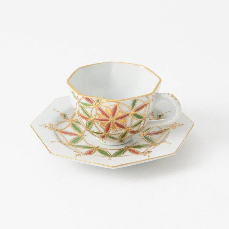 Dekomori Flower Basket Kutani Cup and Saucer - MUSUBI KILN - Quality Japanese Tableware and Gift