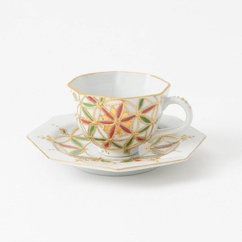 Dekomori Flower Basket Kutani Cup and Saucer - MUSUBI KILN - Quality Japanese Tableware and Gift