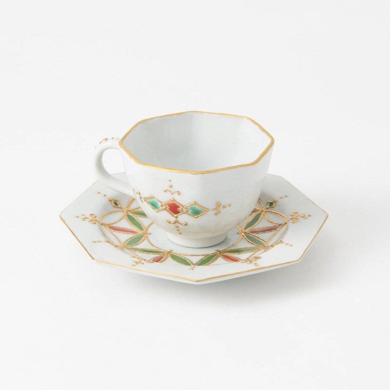 Dekomori Flower Basket Kutani Cup and Saucer - MUSUBI KILN - Quality Japanese Tableware and Gift