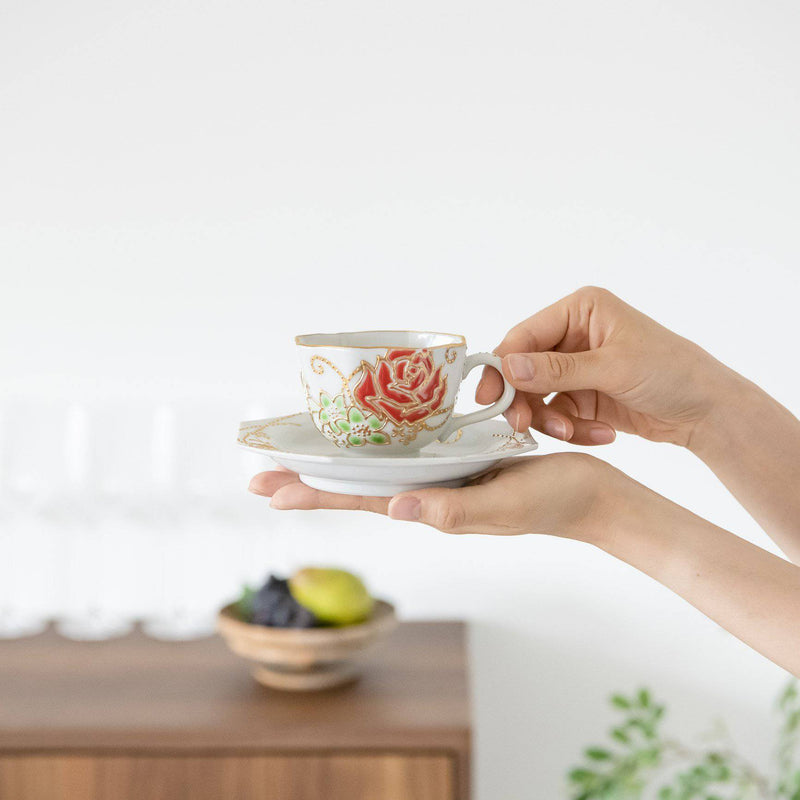 Dekomori Roses Kutani Cup and Saucer - MUSUBI KILN - Quality Japanese Tableware and Gift