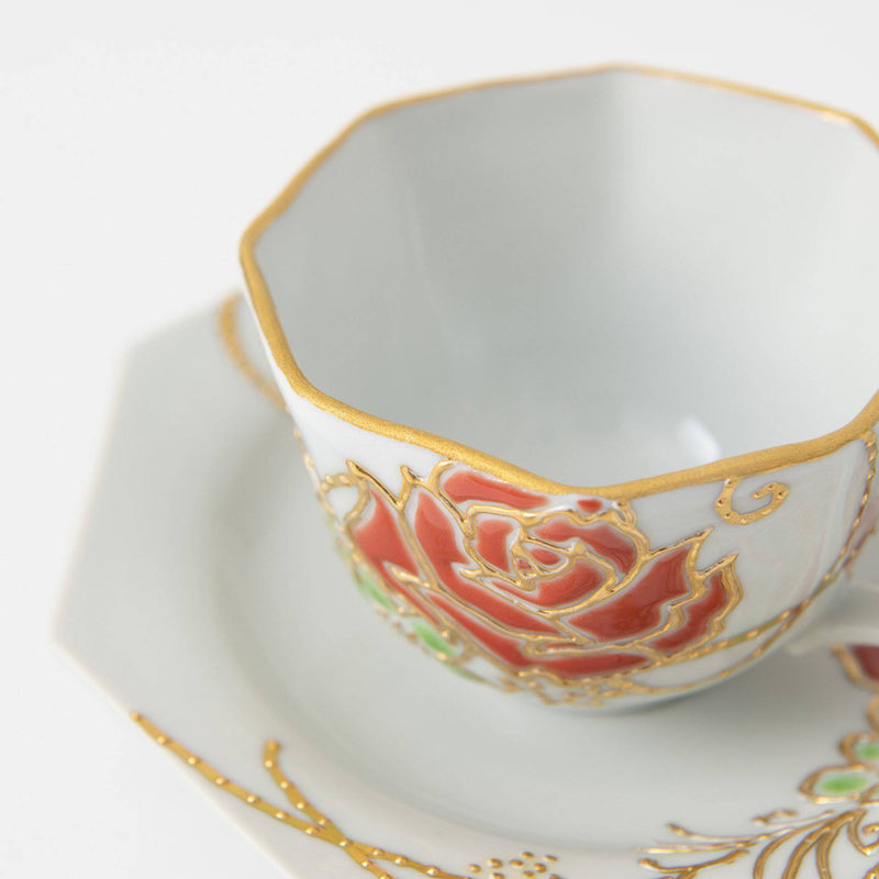 Dekomori Roses Kutani Cup and Saucer - MUSUBI KILN - Quality Japanese Tableware and Gift