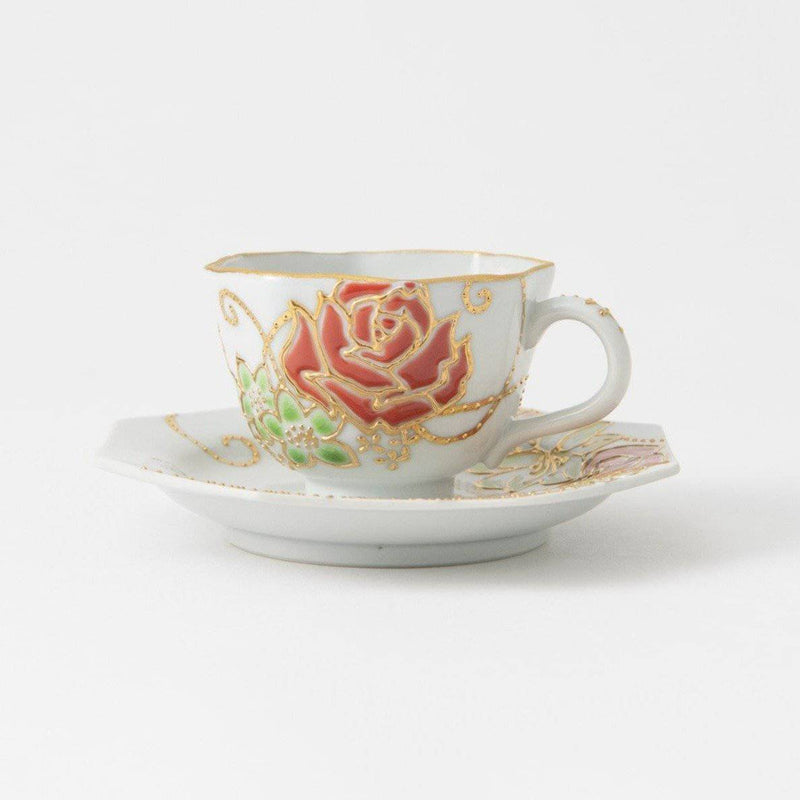 Dekomori Roses Kutani Cup and Saucer - MUSUBI KILN - Quality Japanese Tableware and Gift