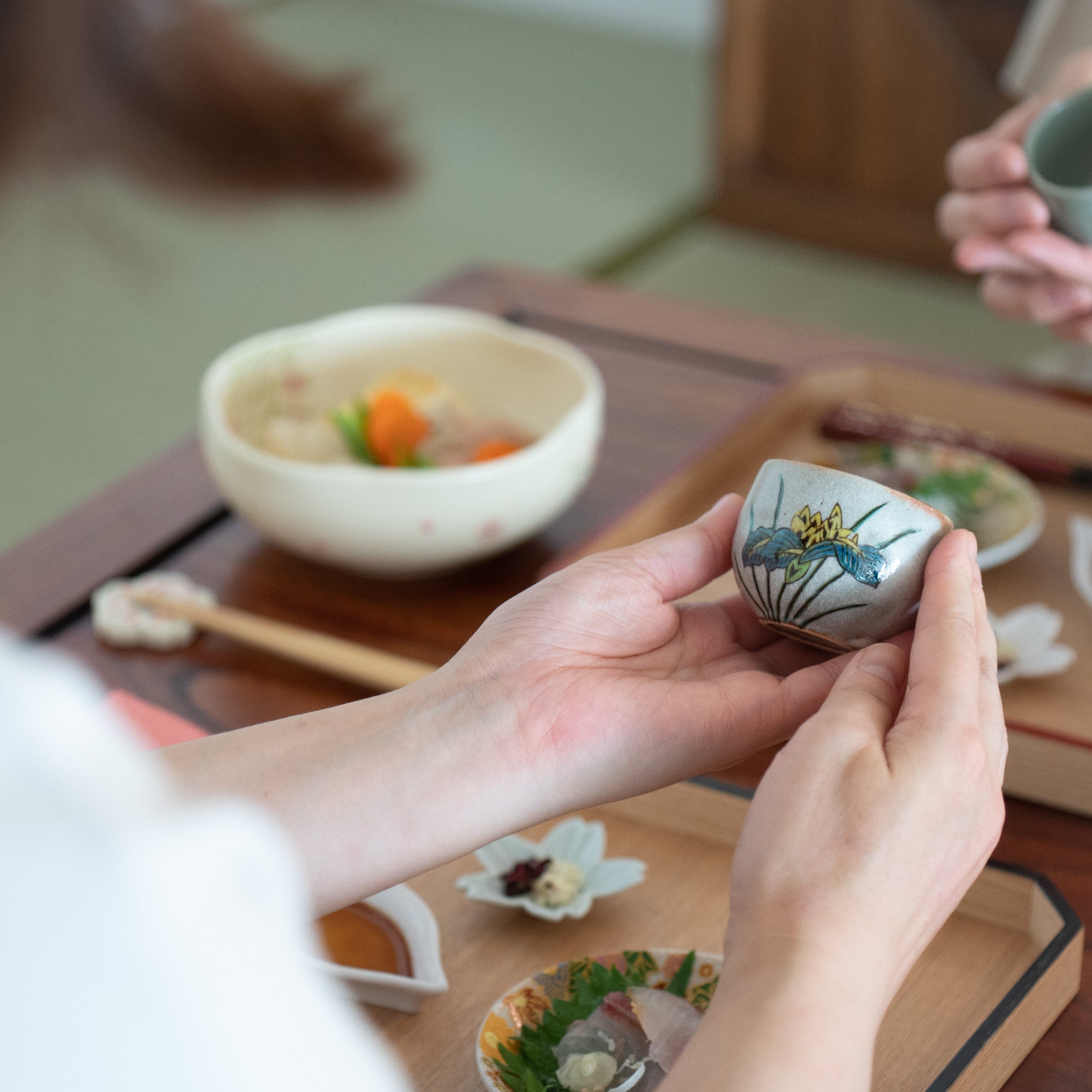 Five Flowers Kutani Ochoko Sake Cup Set - MUSUBI KILN - Quality Japanese Tableware and Gift