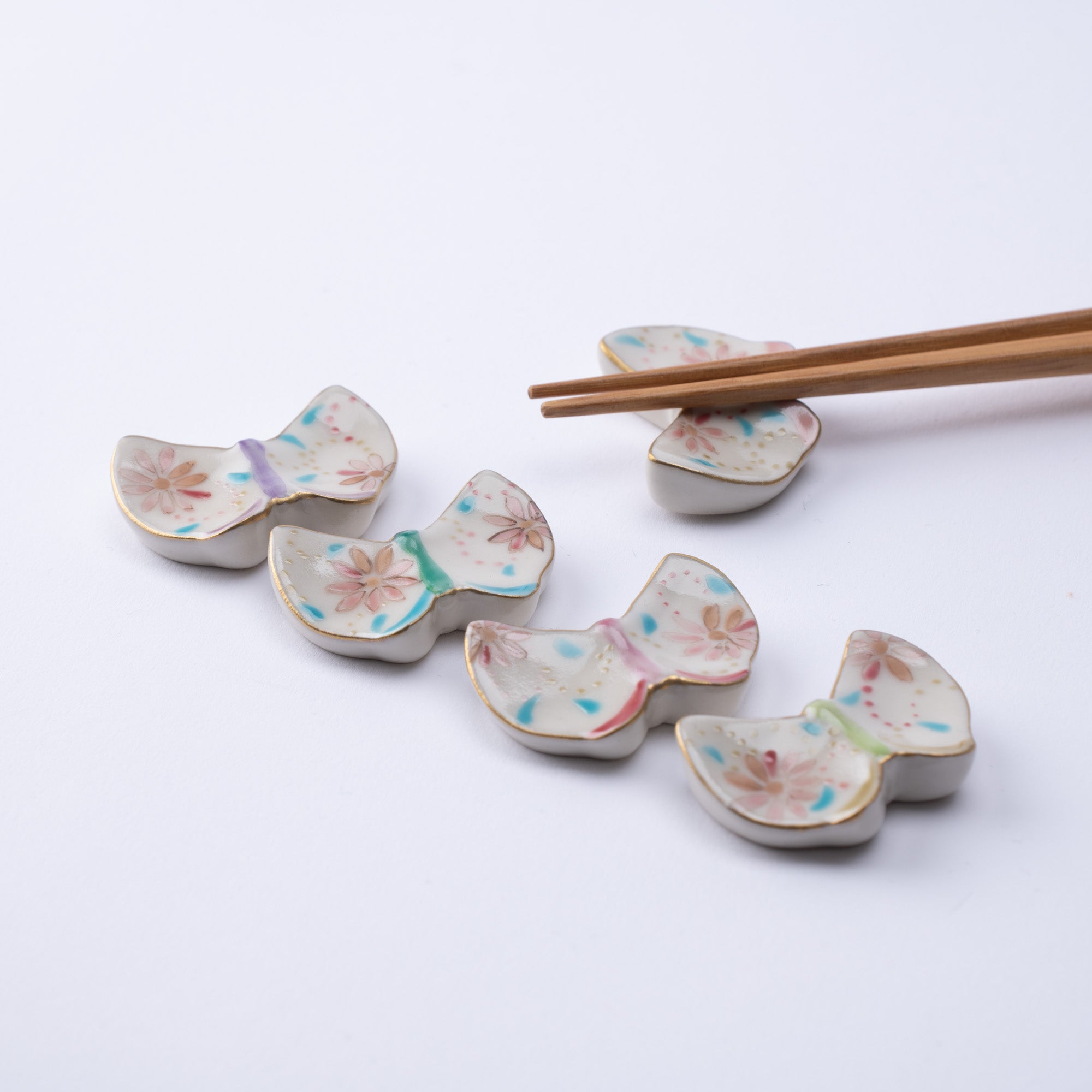 Flower Butterfly Kyo Ware Chopstick Rest Set - MUSUBI KILN - Quality Japanese Tableware and Gift