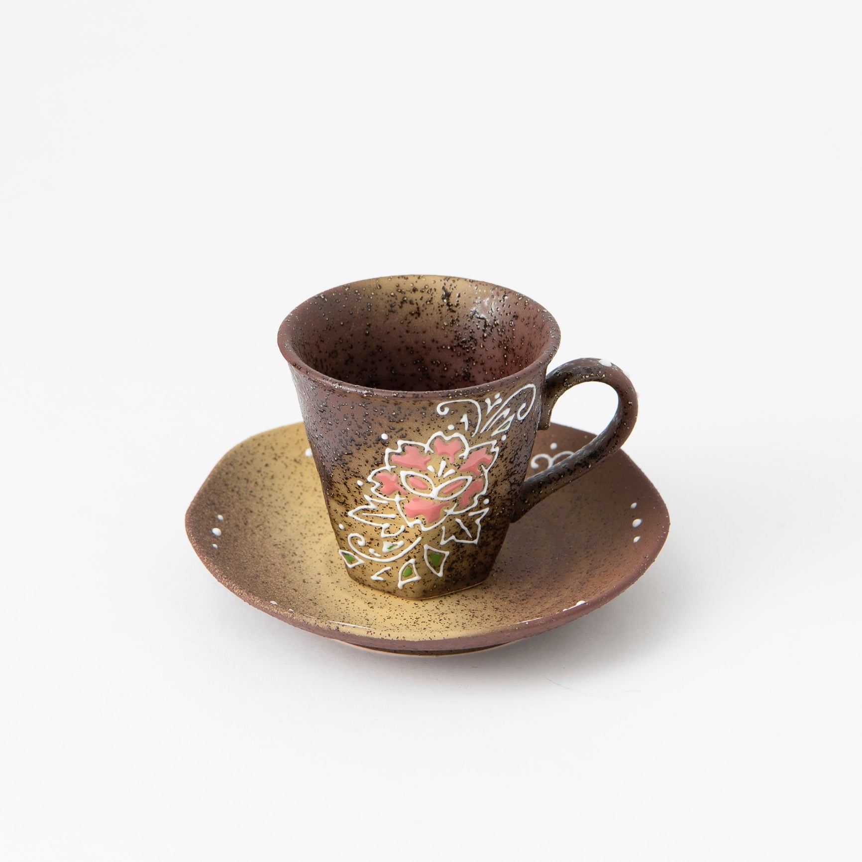 Flower Kutani Cup and Saucer Pair - MUSUBI KILN - Quality Japanese Tableware and Gift