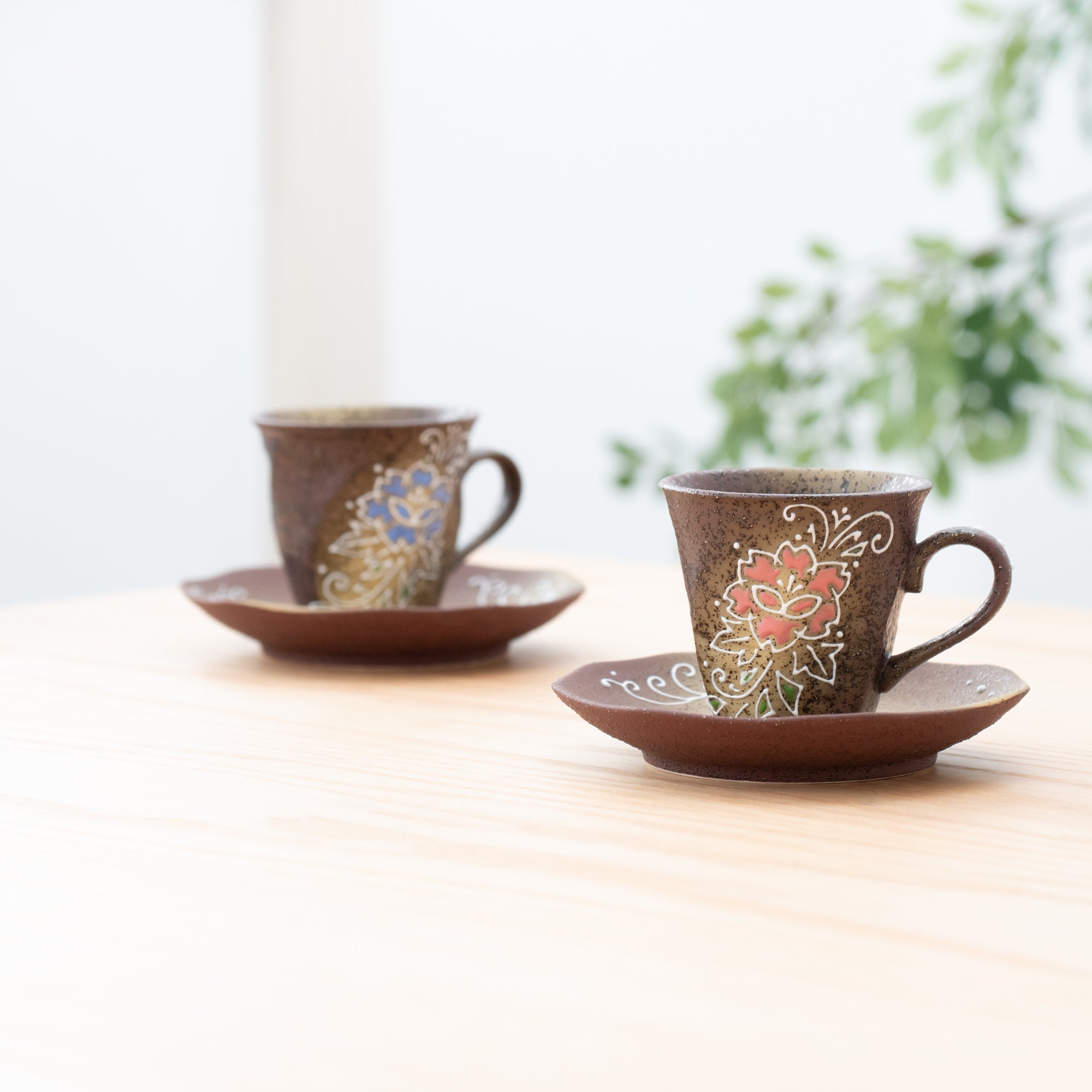 Flower Kutani Cup and Saucer Pair - MUSUBI KILN - Quality Japanese Tableware and Gift