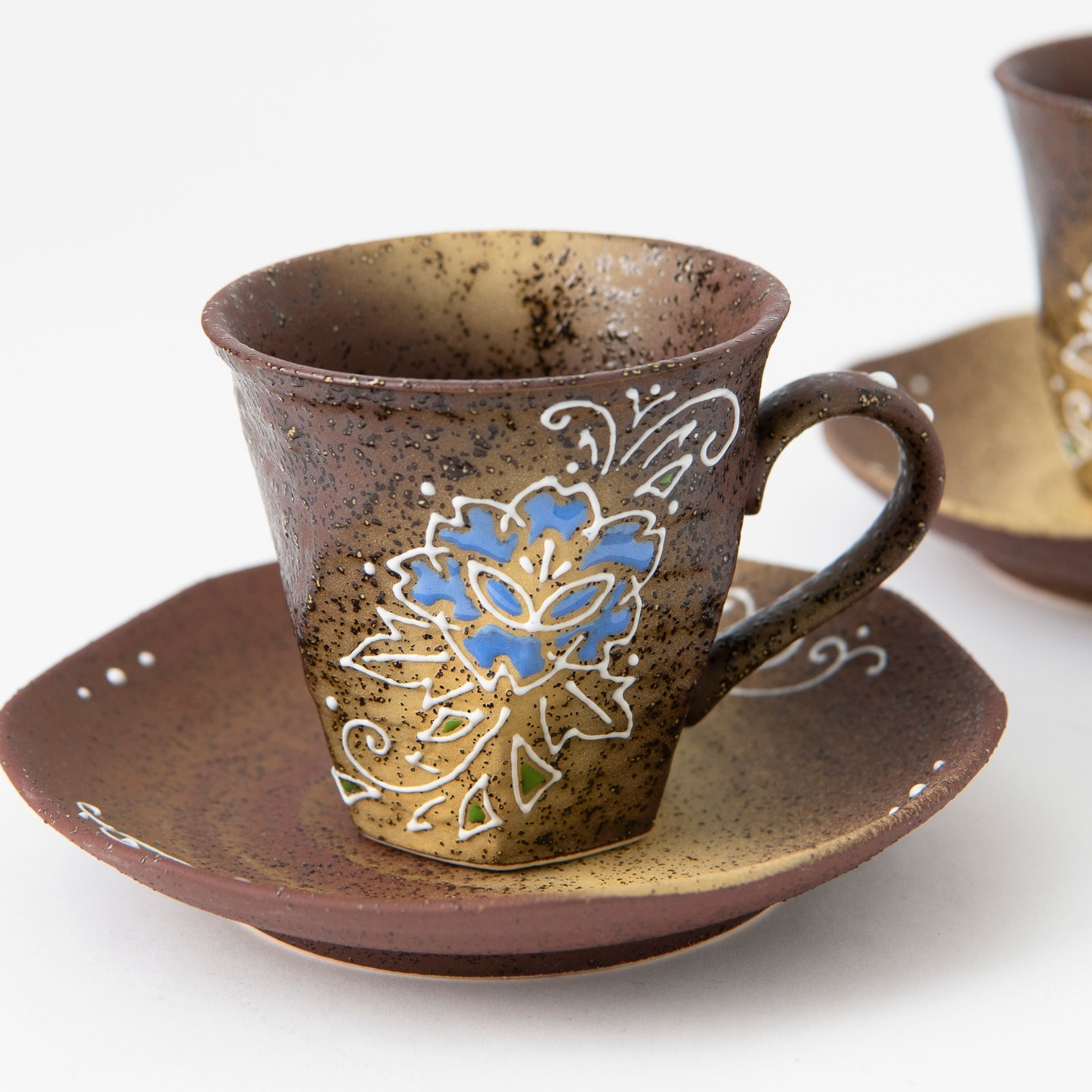 Flower Kutani Cup and Saucer Pair - MUSUBI KILN - Quality Japanese Tableware and Gift