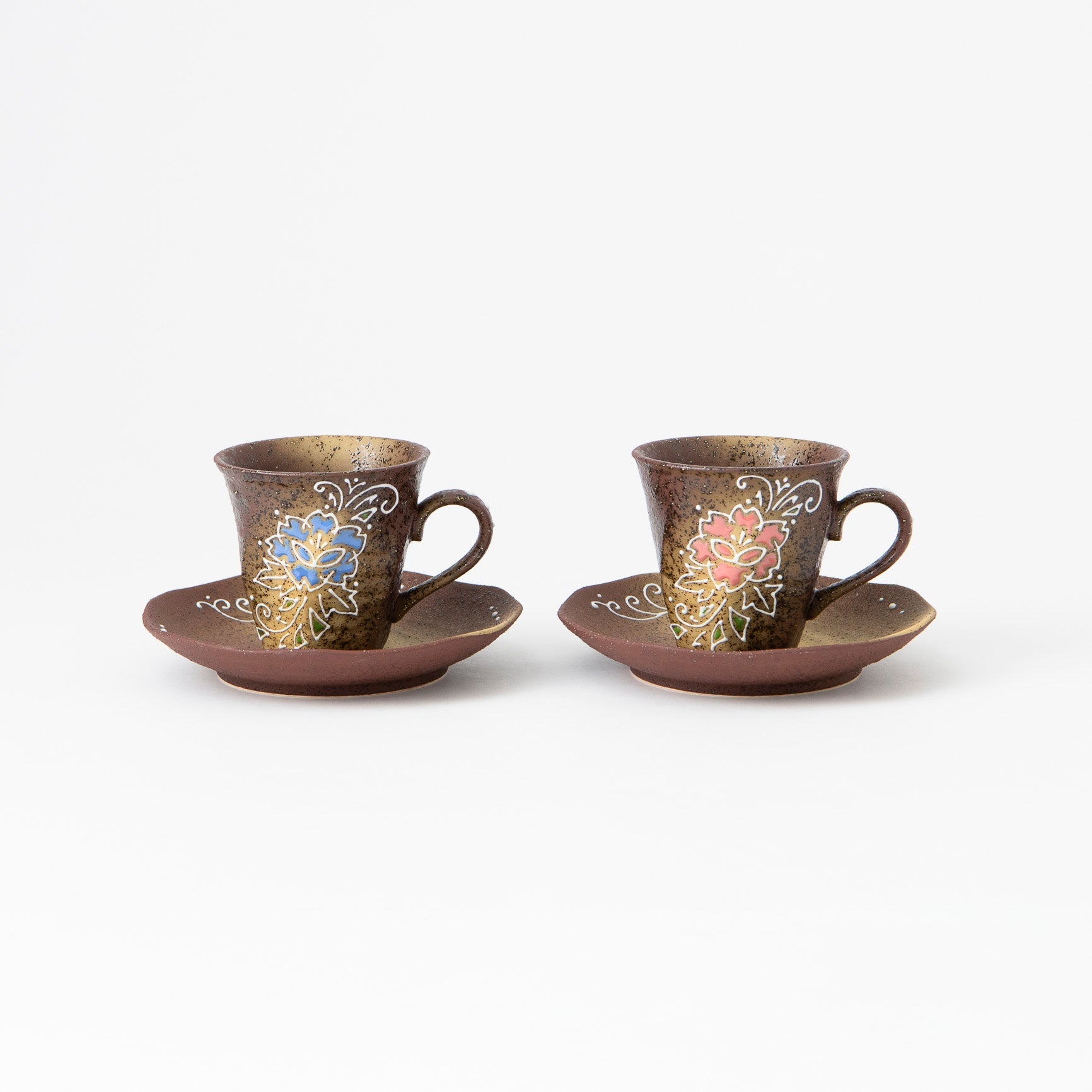 Flower Kutani Cup and Saucer Pair - MUSUBI KILN - Quality Japanese Tableware and Gift