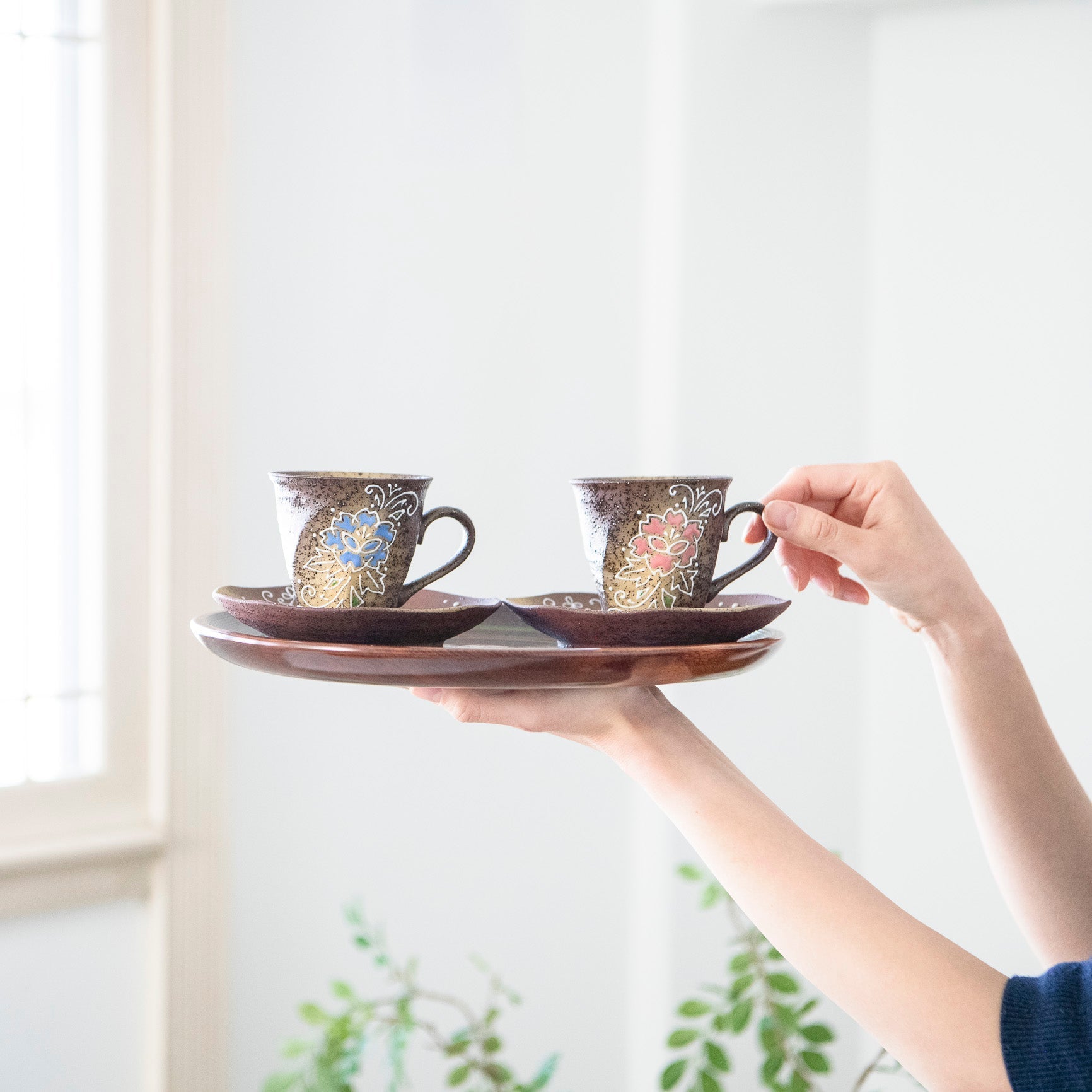 Flower Kutani Cup and Saucer Pair - MUSUBI KILN - Quality Japanese Tableware and Gift