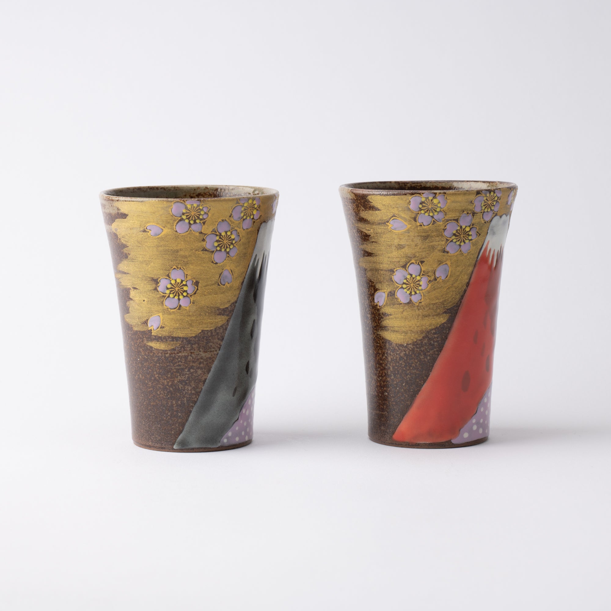 Fuji and Sakura Kutani Tumbler Pair - MUSUBI KILN - Quality Japanese Tableware and Gift