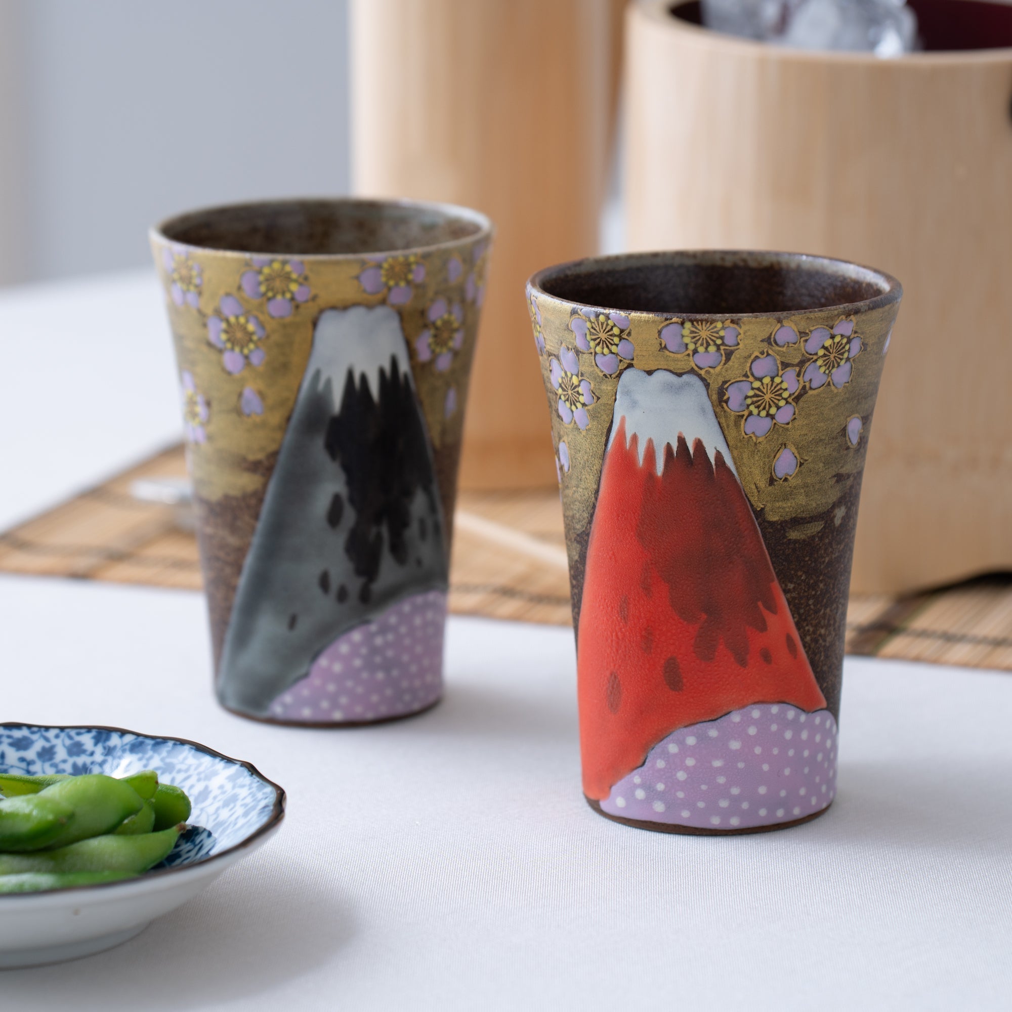 Fuji and Sakura Kutani Tumbler Pair - MUSUBI KILN - Quality Japanese Tableware and Gift