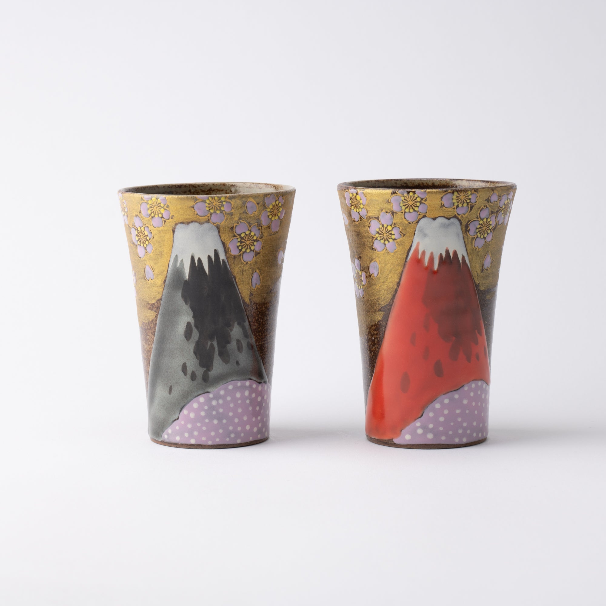 Fuji and Sakura Kutani Tumbler Pair - MUSUBI KILN - Quality Japanese Tableware and Gift