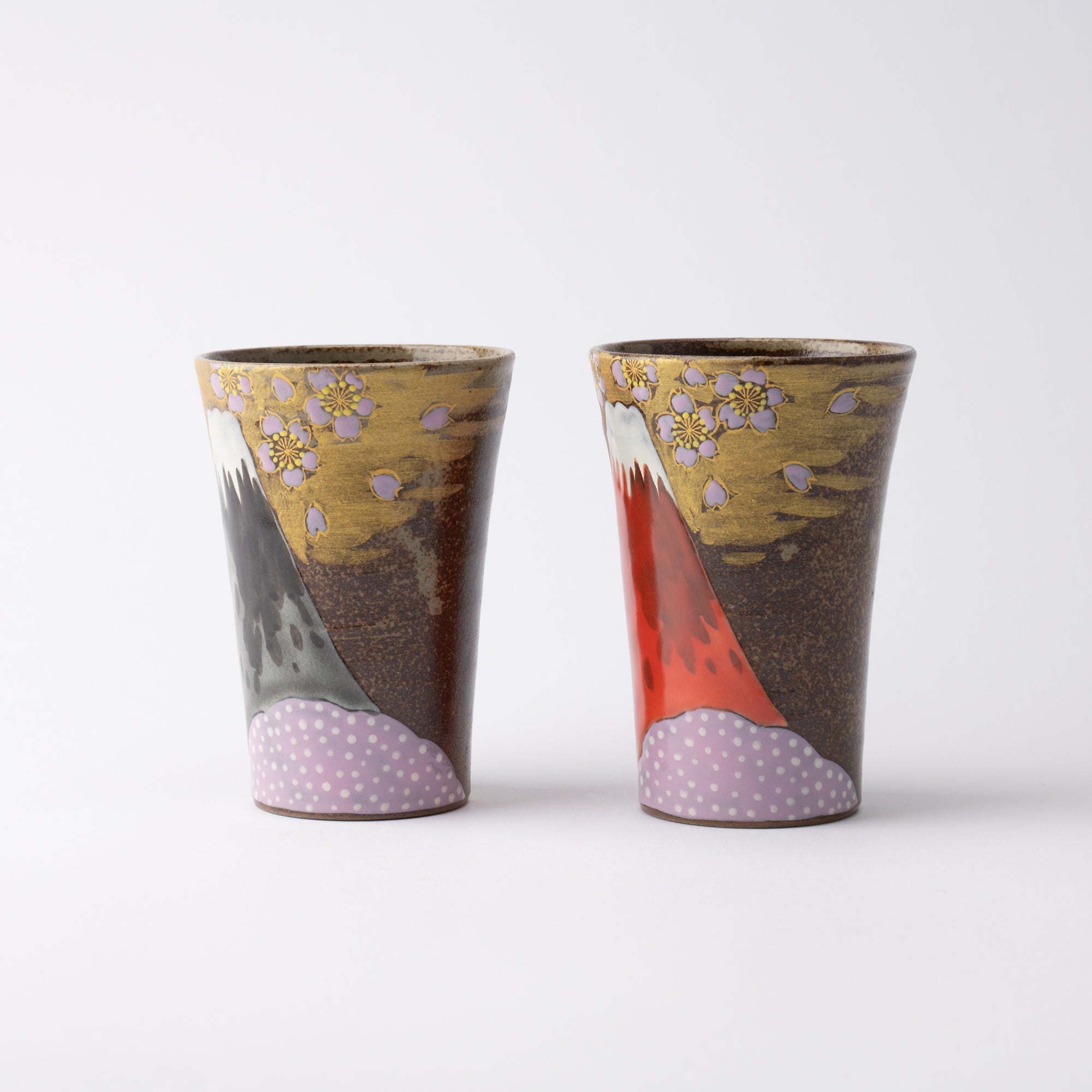 Fuji and Sakura Kutani Tumbler Pair - MUSUBI KILN - Quality Japanese Tableware and Gift