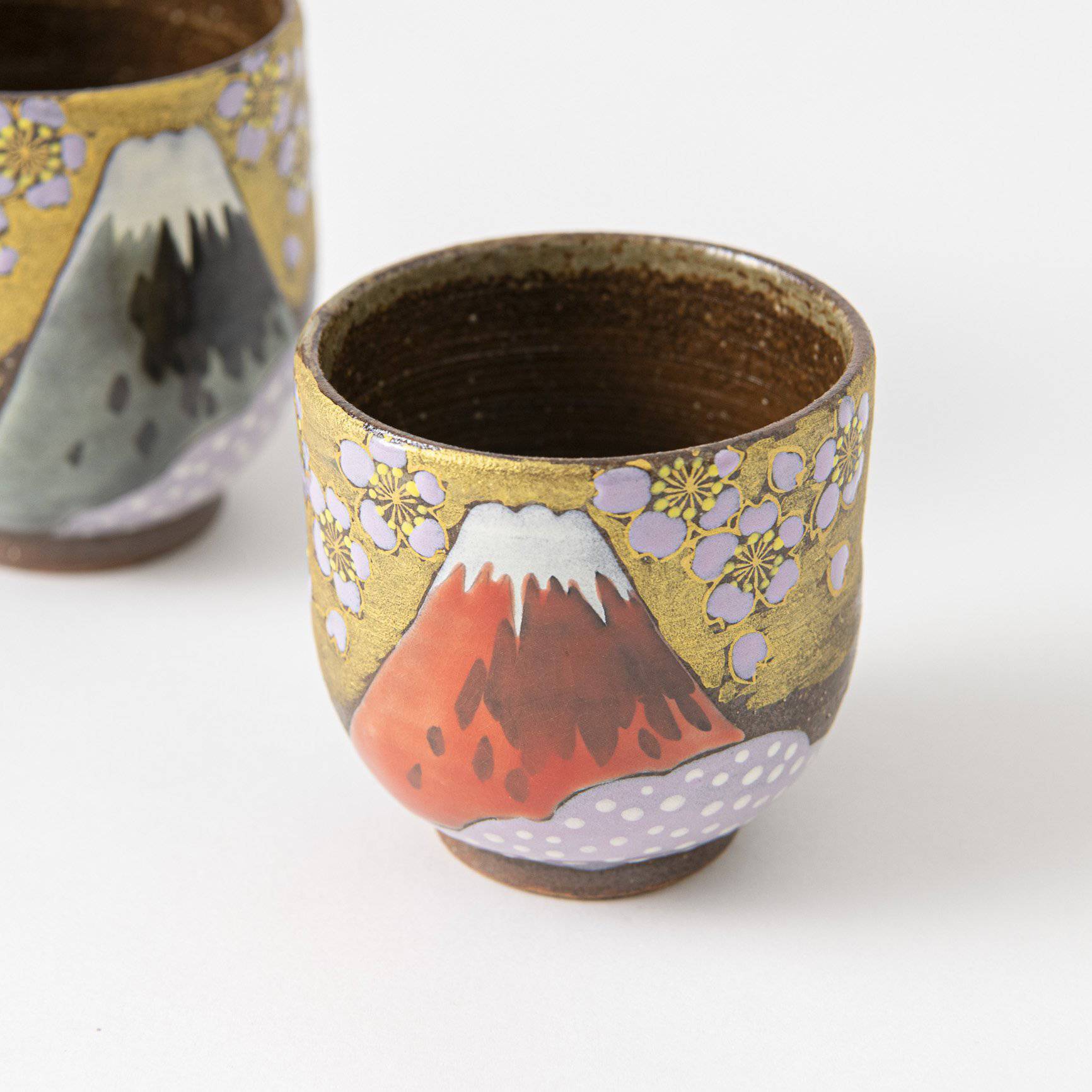 Fuji and Sakura Kutani Yunomi Japanese Teacup Pair - MUSUBI KILN - Quality Japanese Tableware and Gift