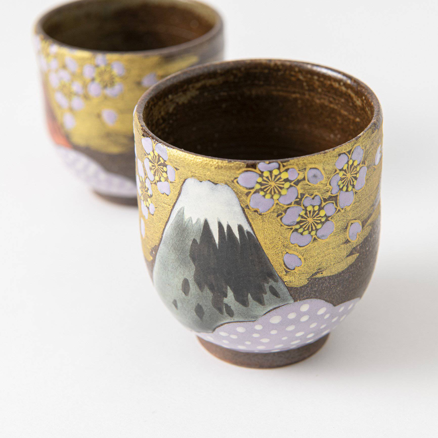 Fuji and Sakura Kutani Yunomi Japanese Teacup Pair - MUSUBI KILN - Quality Japanese Tableware and Gift