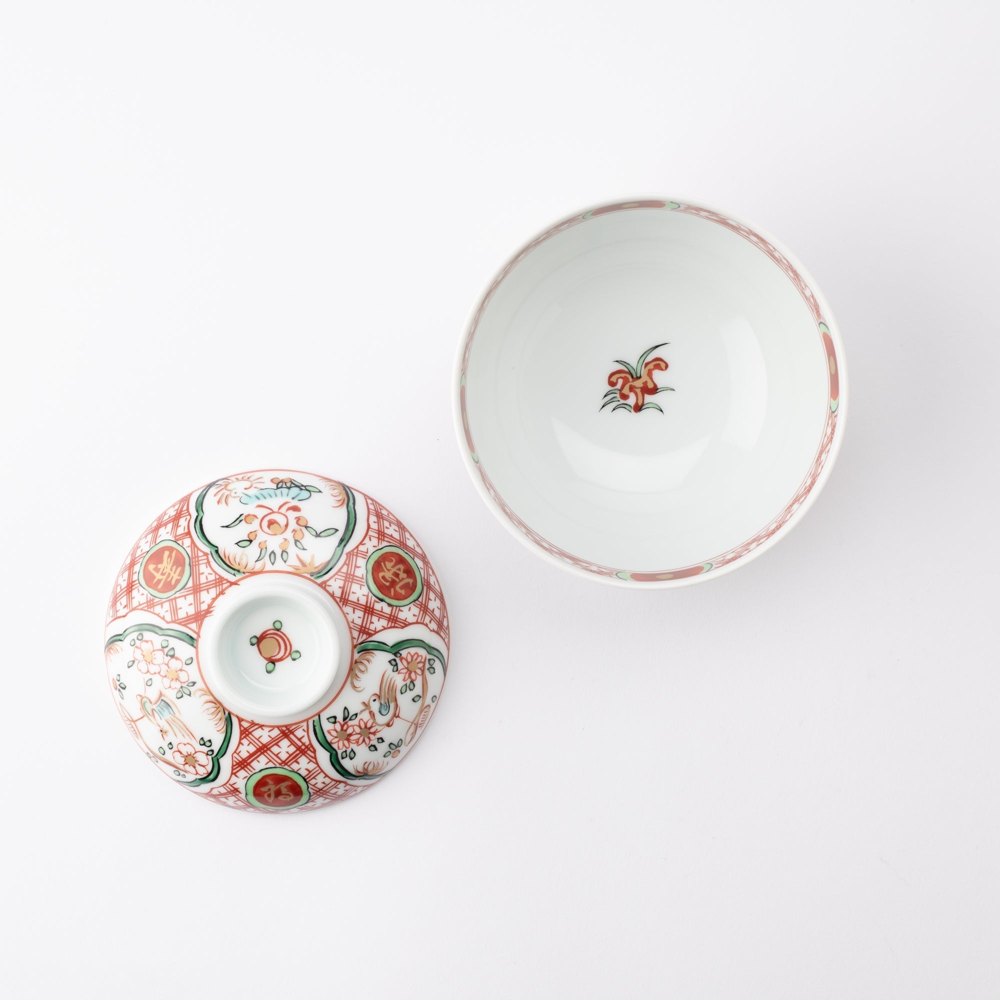 Fujimasa Akae Flower And Bird Arita Kobachi Bowl With Lid - MUSUBI KILN - Quality Japanese Tableware and Gift