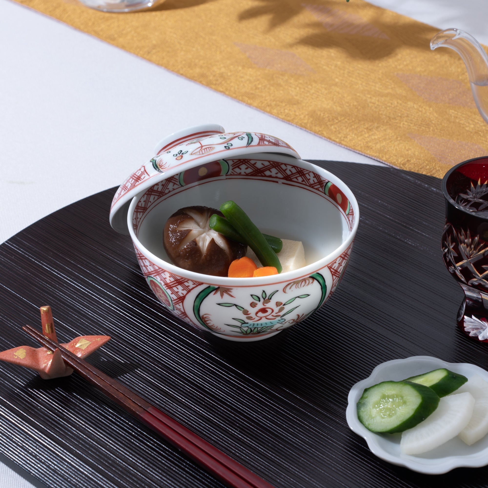 Fujimasa Akae Flower And Bird Arita Kobachi Bowl With Lid - MUSUBI KILN - Quality Japanese Tableware and Gift