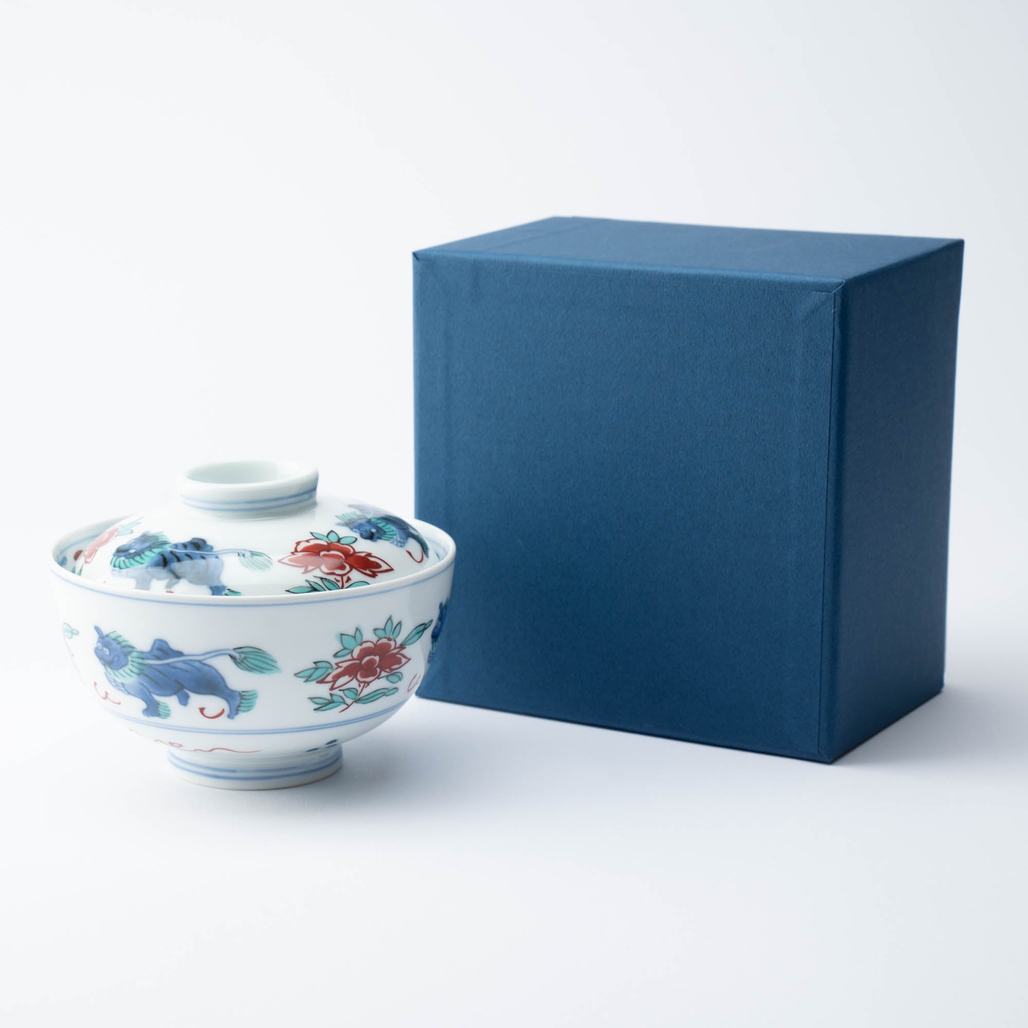 Fujimasa Nishiki Lion Arita Kobachi Bowl With Lid - MUSUBI KILN - Quality Japanese Tableware and Gift