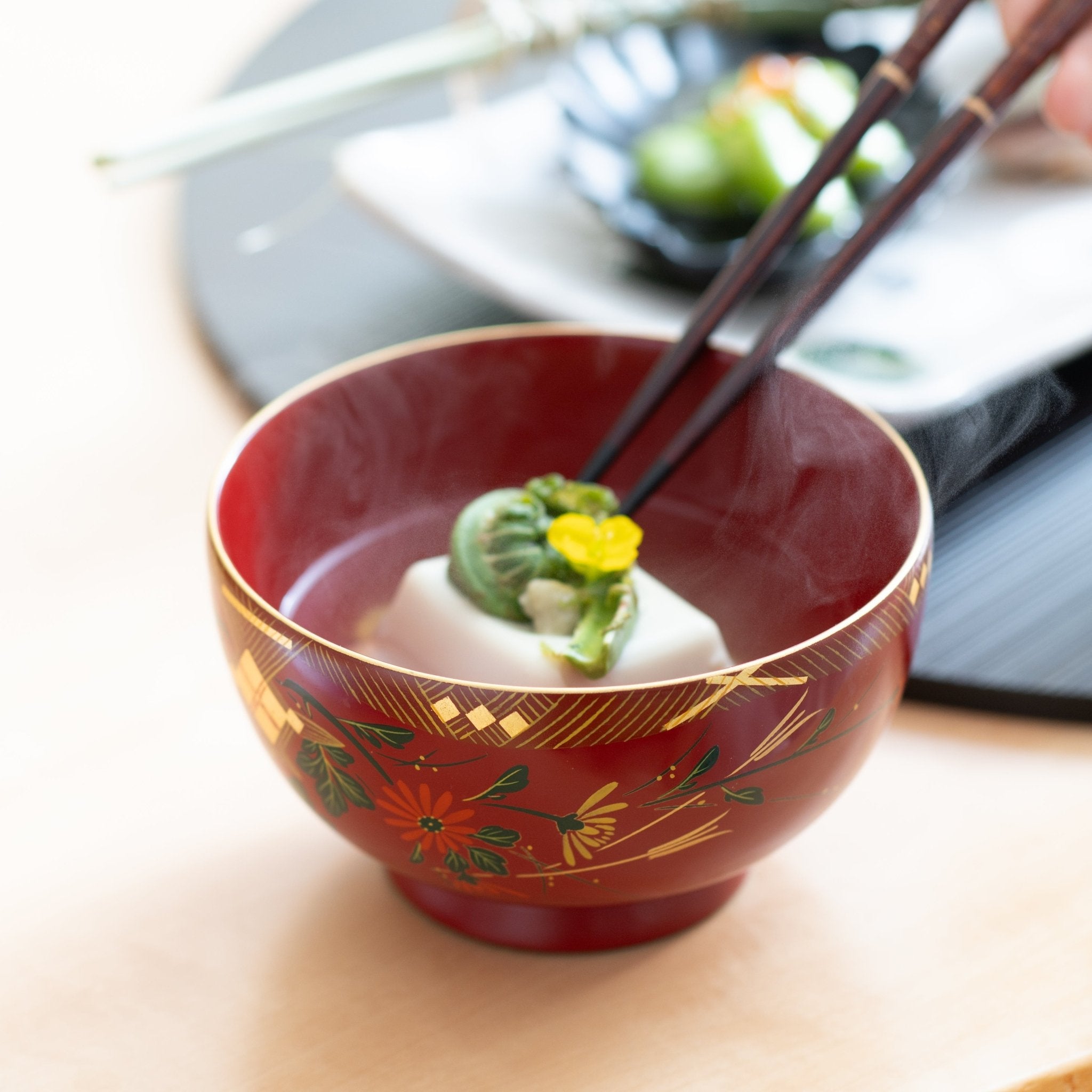 Fukunishi Sobe Chrysanthemum Aizu Lacquerware Soup Bowl - MUSUBI KILN - Quality Japanese Tableware and Gift