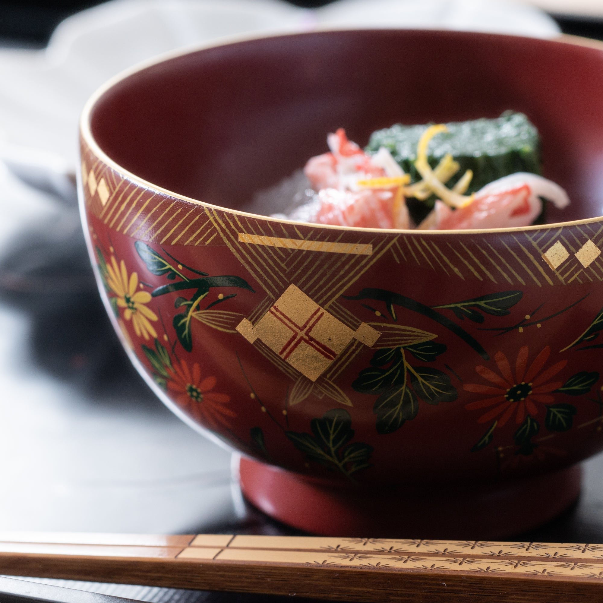 Fukunishi Sobe Chrysanthemum Aizu Lacquerware Soup Bowl - MUSUBI KILN - Quality Japanese Tableware and Gift