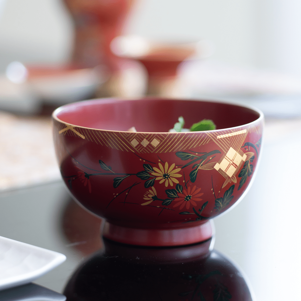 Fukunishi Sobe Chrysanthemum Aizu Lacquerware Soup Bowl - MUSUBI KILN - Quality Japanese Tableware and Gift