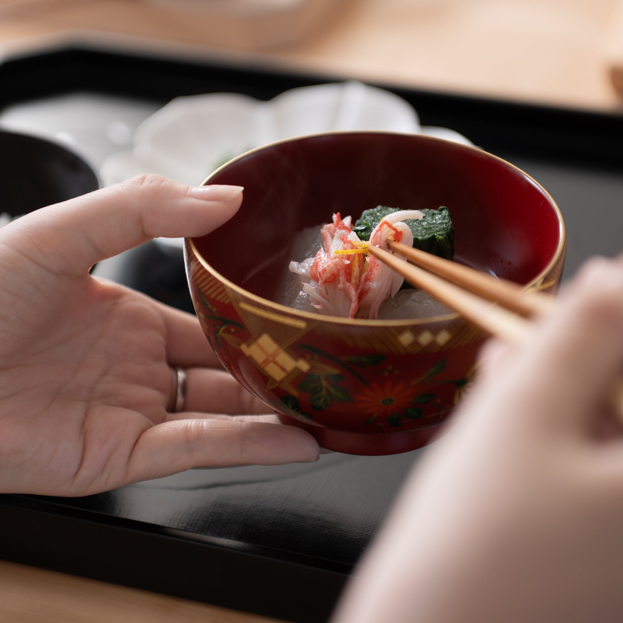 Fukunishi Sobe Chrysanthemum Aizu Lacquerware Soup Bowl - MUSUBI KILN - Quality Japanese Tableware and Gift