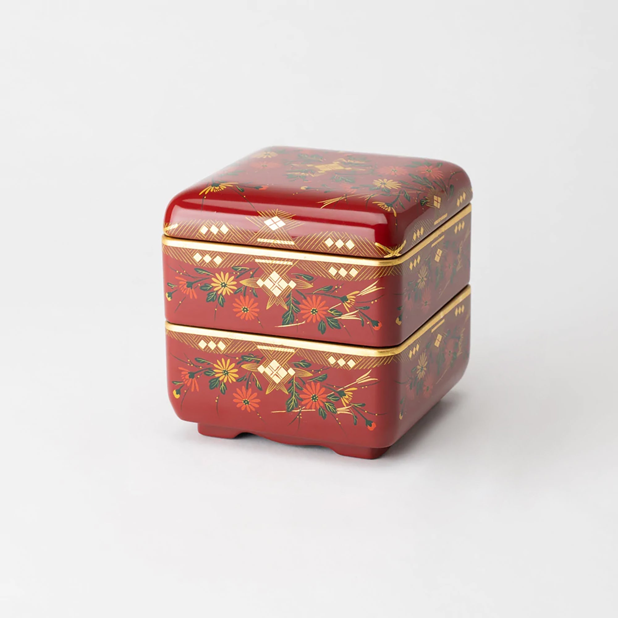 Fukunishi Sobe Chrysanthemum Aizu Lacquerware Two Tiers Jubako Bento Box - MUSUBI KILN - Quality Japanese Tableware and Gift