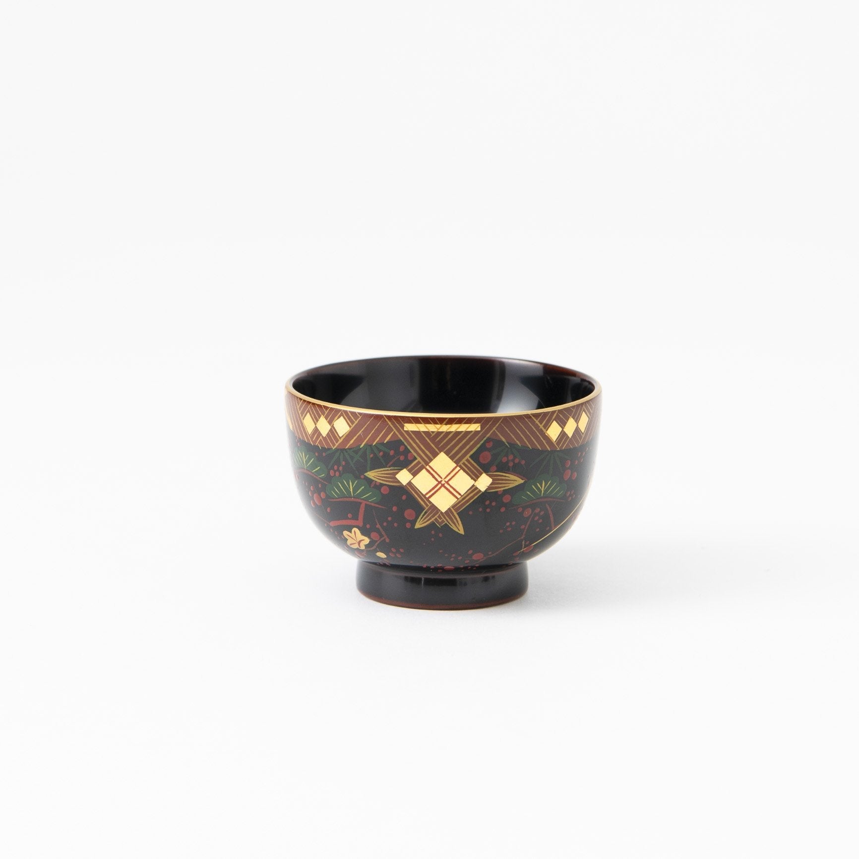 Fukunishi Sobe Pine, Bamboo and Plum Aizu Lacquerware Guinomi Sake Cup - MUSUBI KILN - Quality Japanese Tableware and Gift