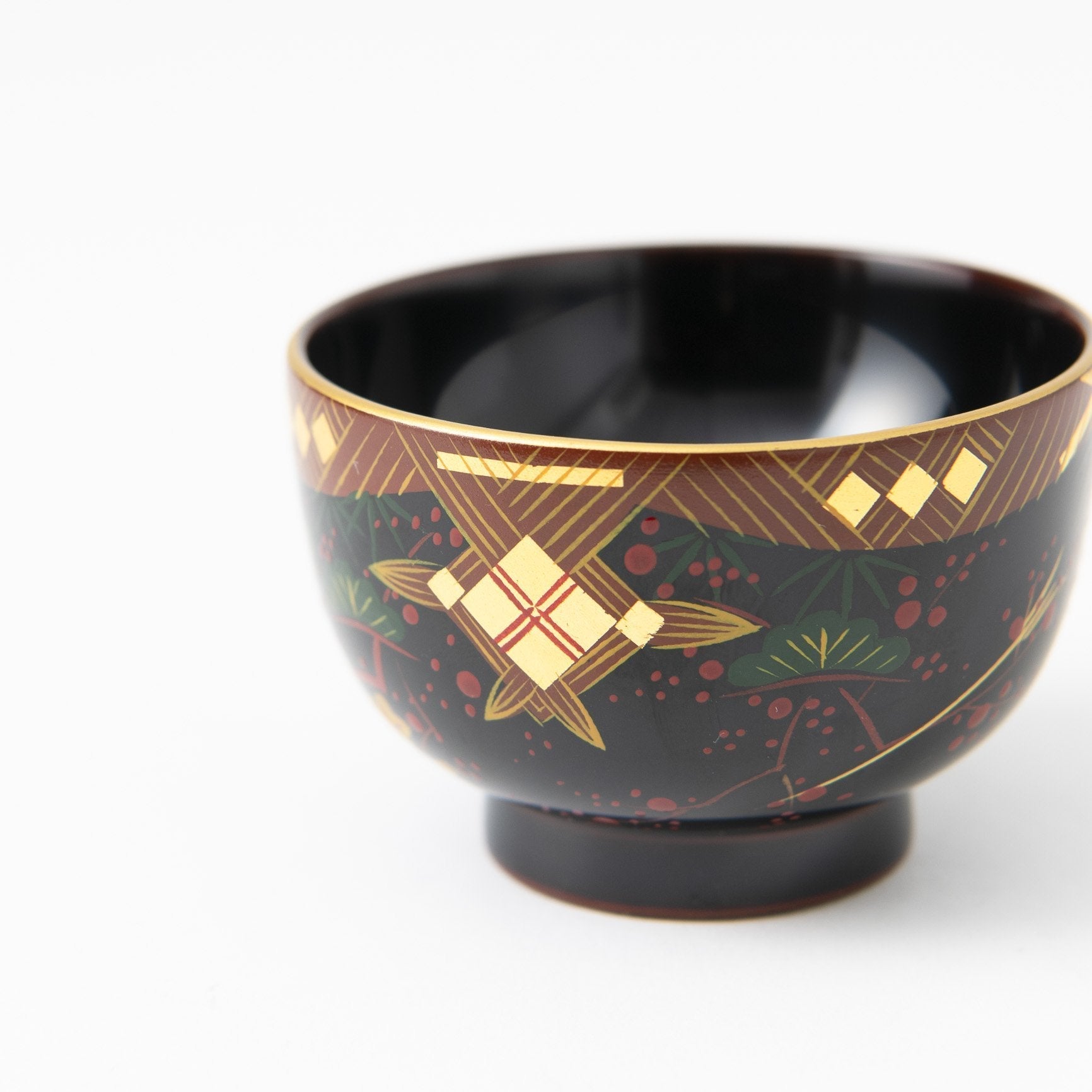 Fukunishi Sobe Pine, Bamboo and Plum Aizu Lacquerware Guinomi Sake Cup - MUSUBI KILN - Quality Japanese Tableware and Gift