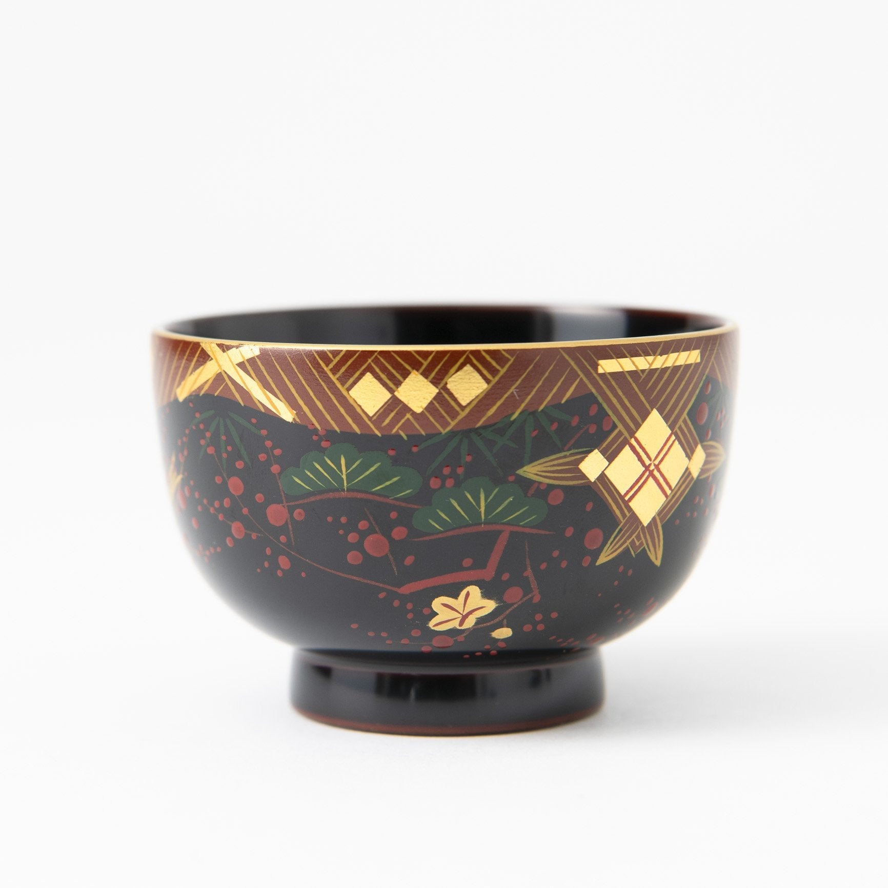 Fukunishi Sobe Pine, Bamboo and Plum Aizu Lacquerware Guinomi Sake Cup - MUSUBI KILN - Quality Japanese Tableware and Gift