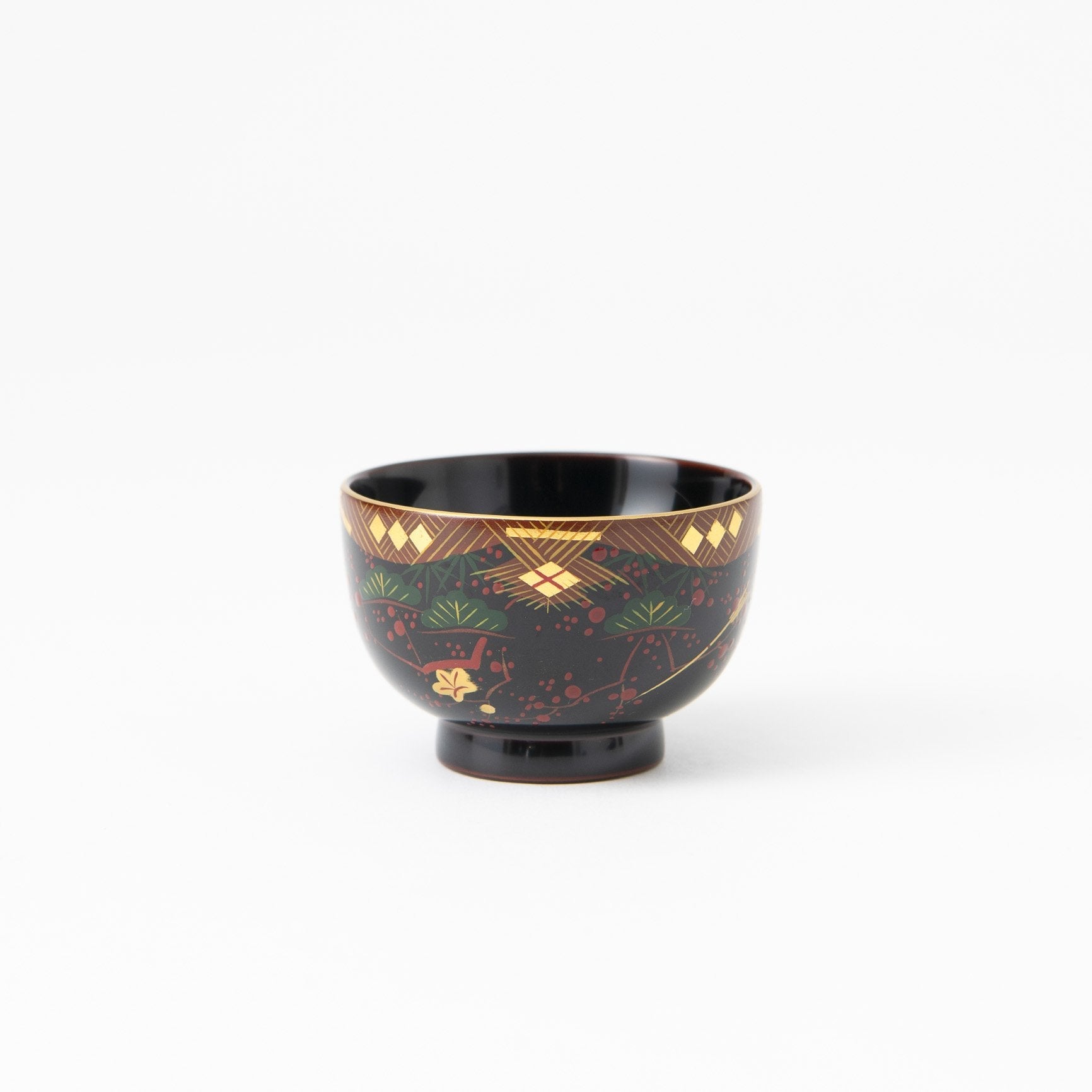 Fukunishi Sobe Pine, Bamboo and Plum Aizu Lacquerware Guinomi Sake Cup - MUSUBI KILN - Quality Japanese Tableware and Gift