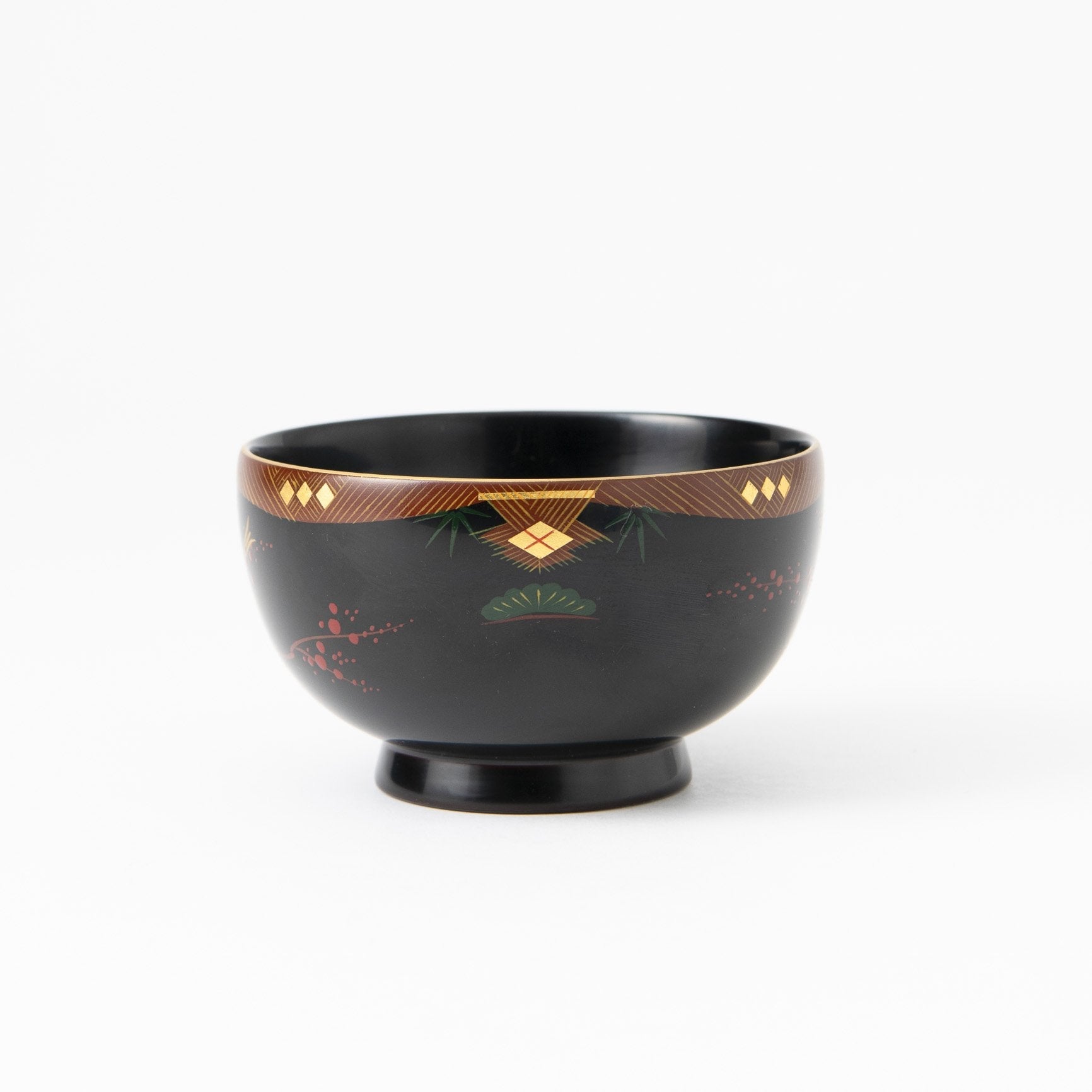 Fukunishi Sobe Pine, Bamboo and Plum Aizu Lacquerware Soup Bowl - MUSUBI KILN - Quality Japanese Tableware and Gift