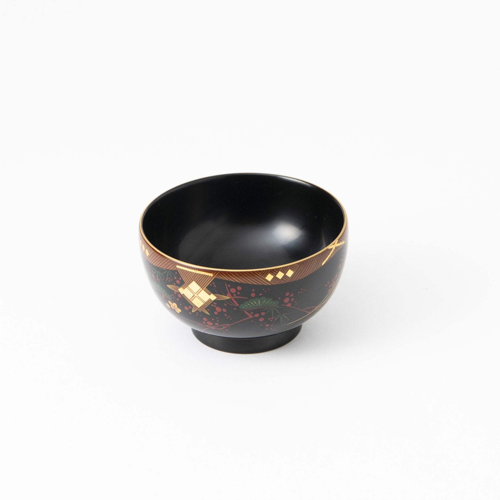 Fukunishi Sobe Pine, Bamboo and Plum Aizu Lacquerware Soup Bowl - MUSUBI KILN - Quality Japanese Tableware and Gift