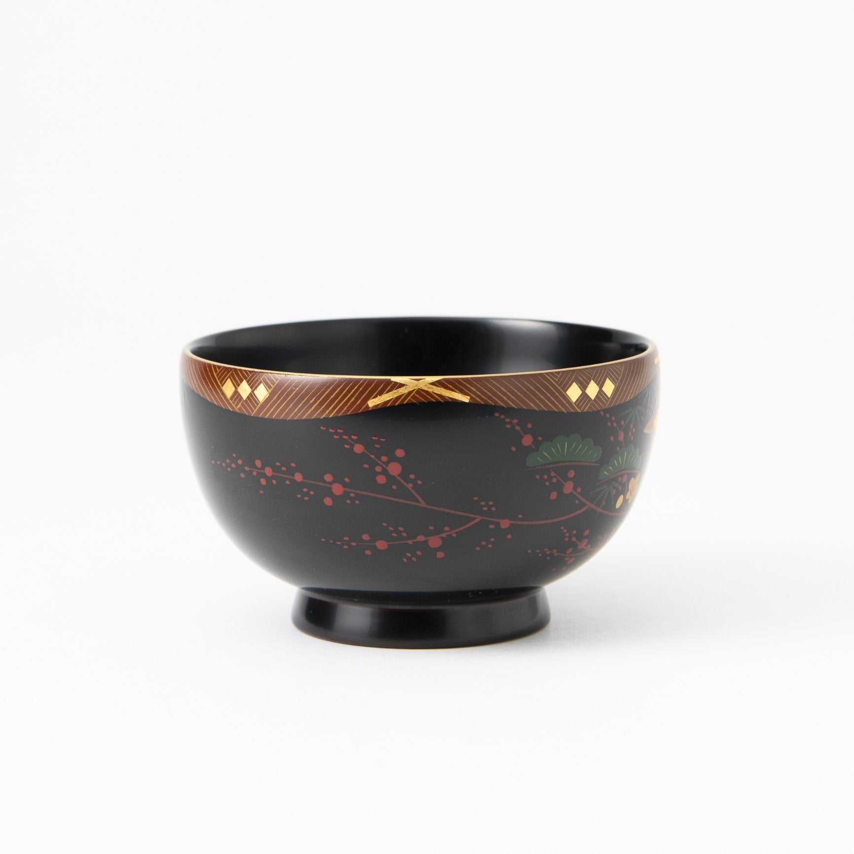 Fukunishi Sobe Pine, Bamboo and Plum Aizu Lacquerware Soup Bowl - MUSUBI KILN - Quality Japanese Tableware and Gift