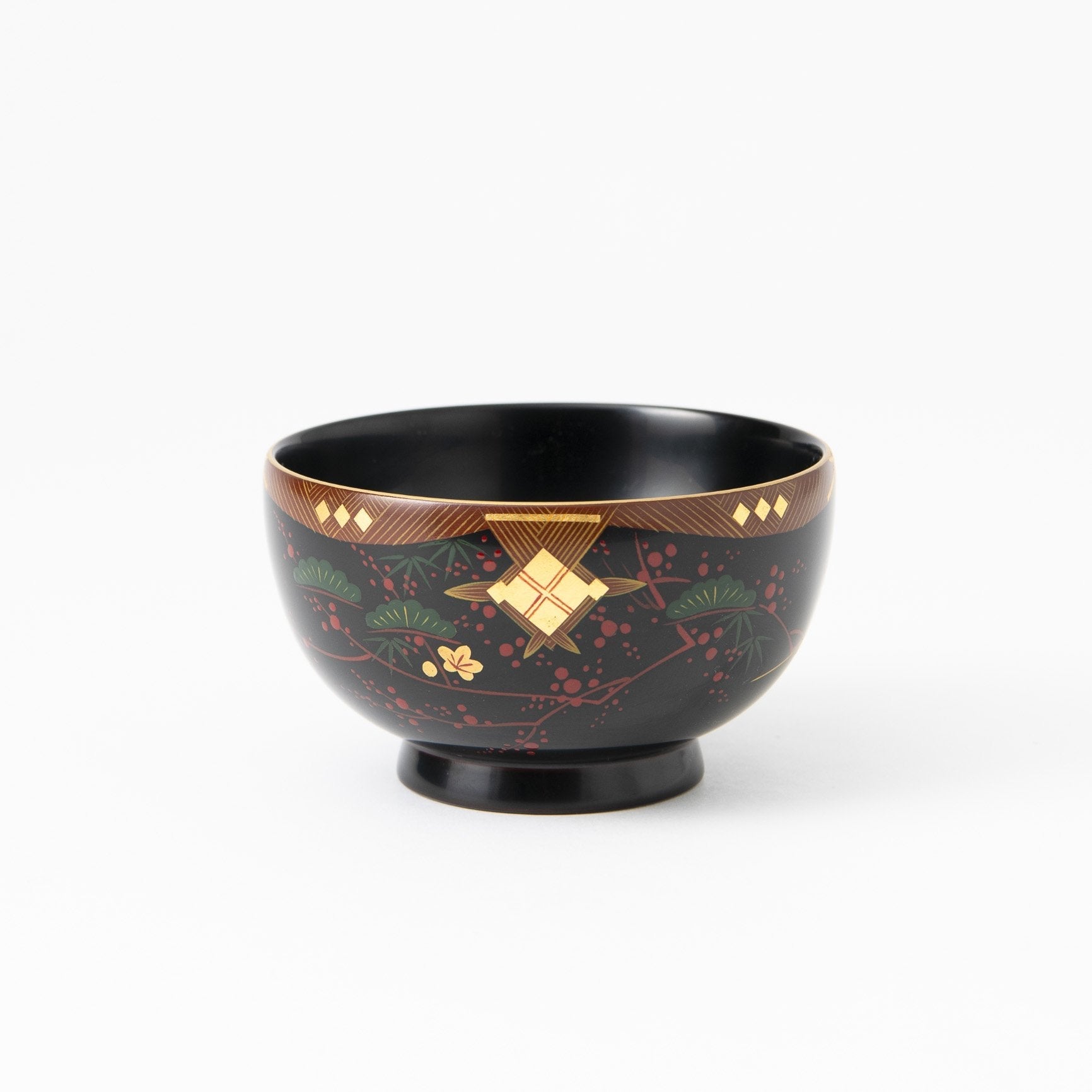 Fukunishi Sobe Pine, Bamboo and Plum Aizu Lacquerware Soup Bowl - MUSUBI KILN - Quality Japanese Tableware and Gift