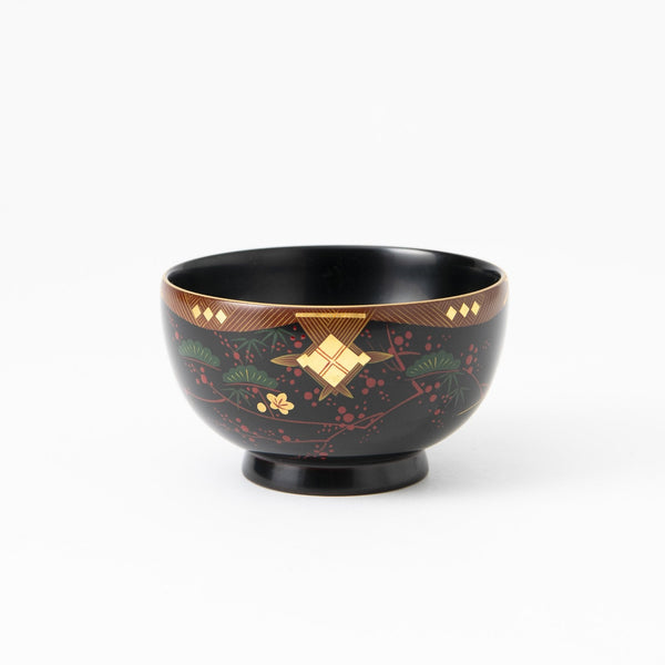 Fukunishi Sobe Pine, Bamboo and Plum Aizu Lacquerware Soup Bowl - MUSUBI KILN - Quality Japanese Tableware and Gift