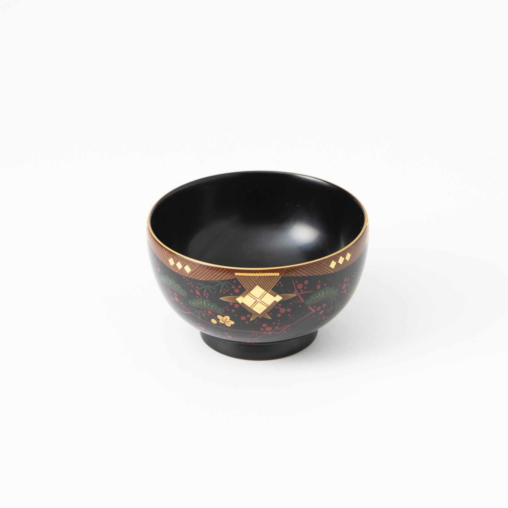 Fukunishi Sobe Pine, Bamboo and Plum Aizu Lacquerware Soup Bowl - MUSUBI KILN - Quality Japanese Tableware and Gift