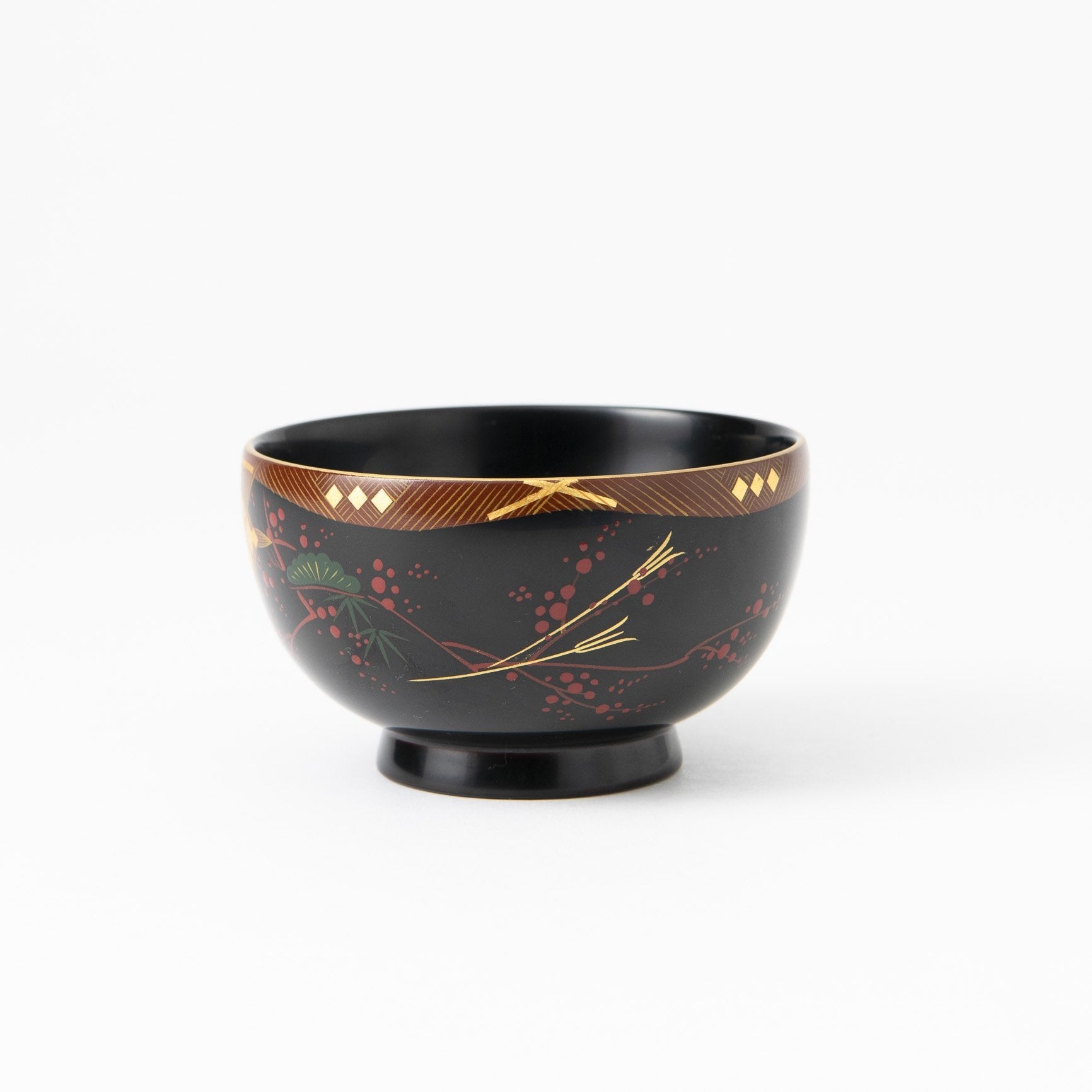 Fukunishi Sobe Pine, Bamboo and Plum Aizu Lacquerware Soup Bowl - MUSUBI KILN - Quality Japanese Tableware and Gift