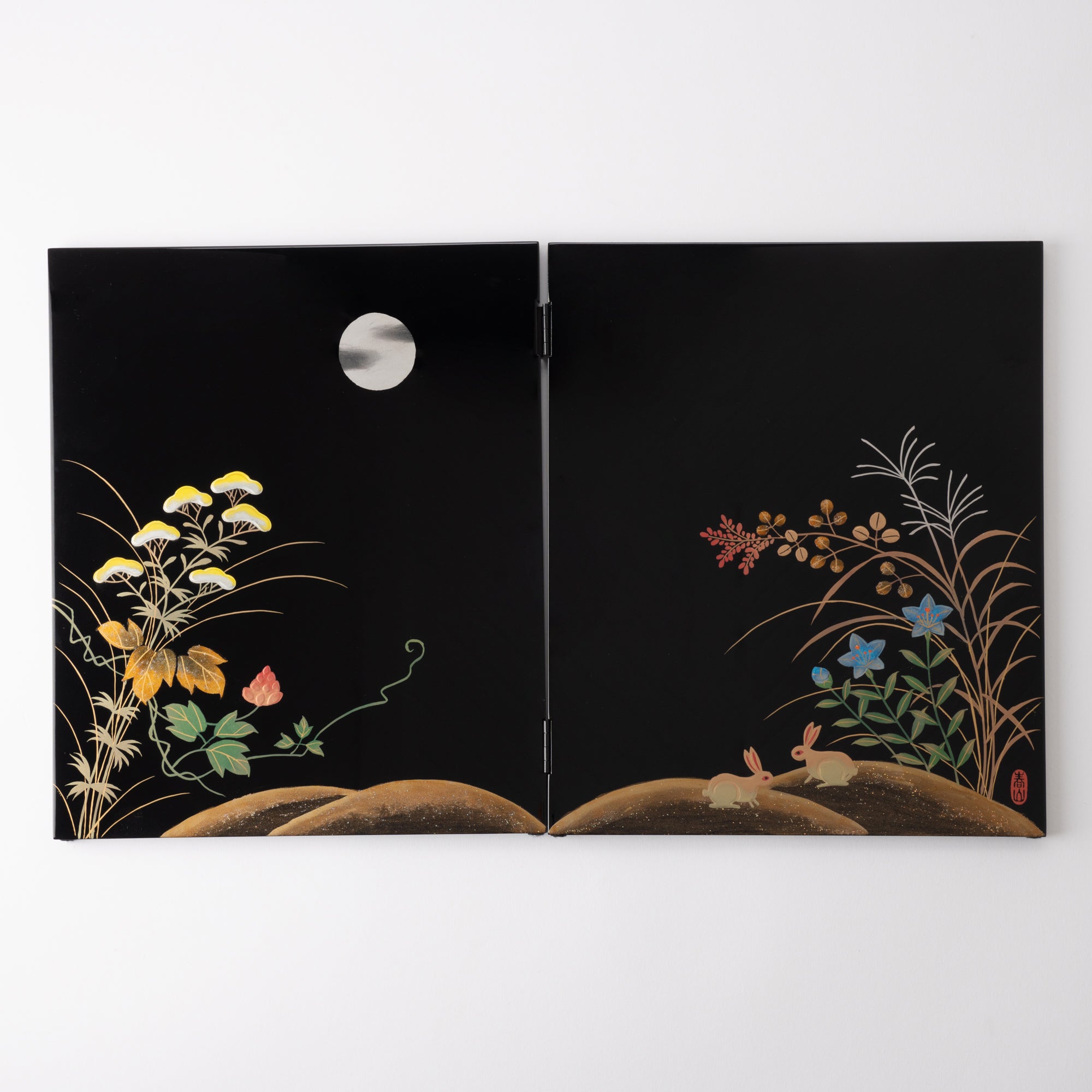 Fukunishi Sobe Rabbit and Autumn Flower Aizu Lacquerware Folding Screen - MUSUBI KILN - Quality Japanese Tableware and Gift