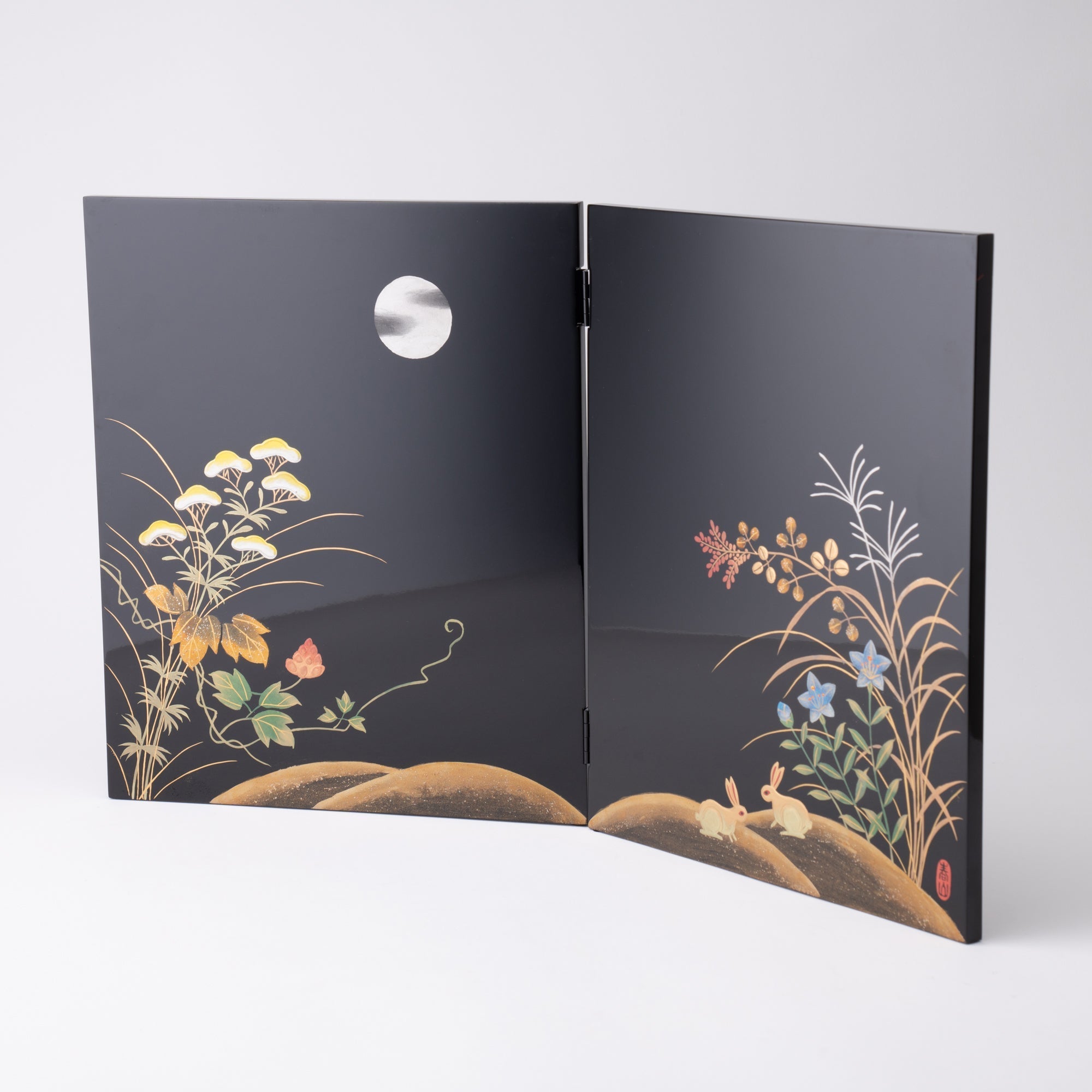 Fukunishi Sobe Rabbit and Autumn Flower Aizu Lacquerware Folding Screen - MUSUBI KILN - Quality Japanese Tableware and Gift