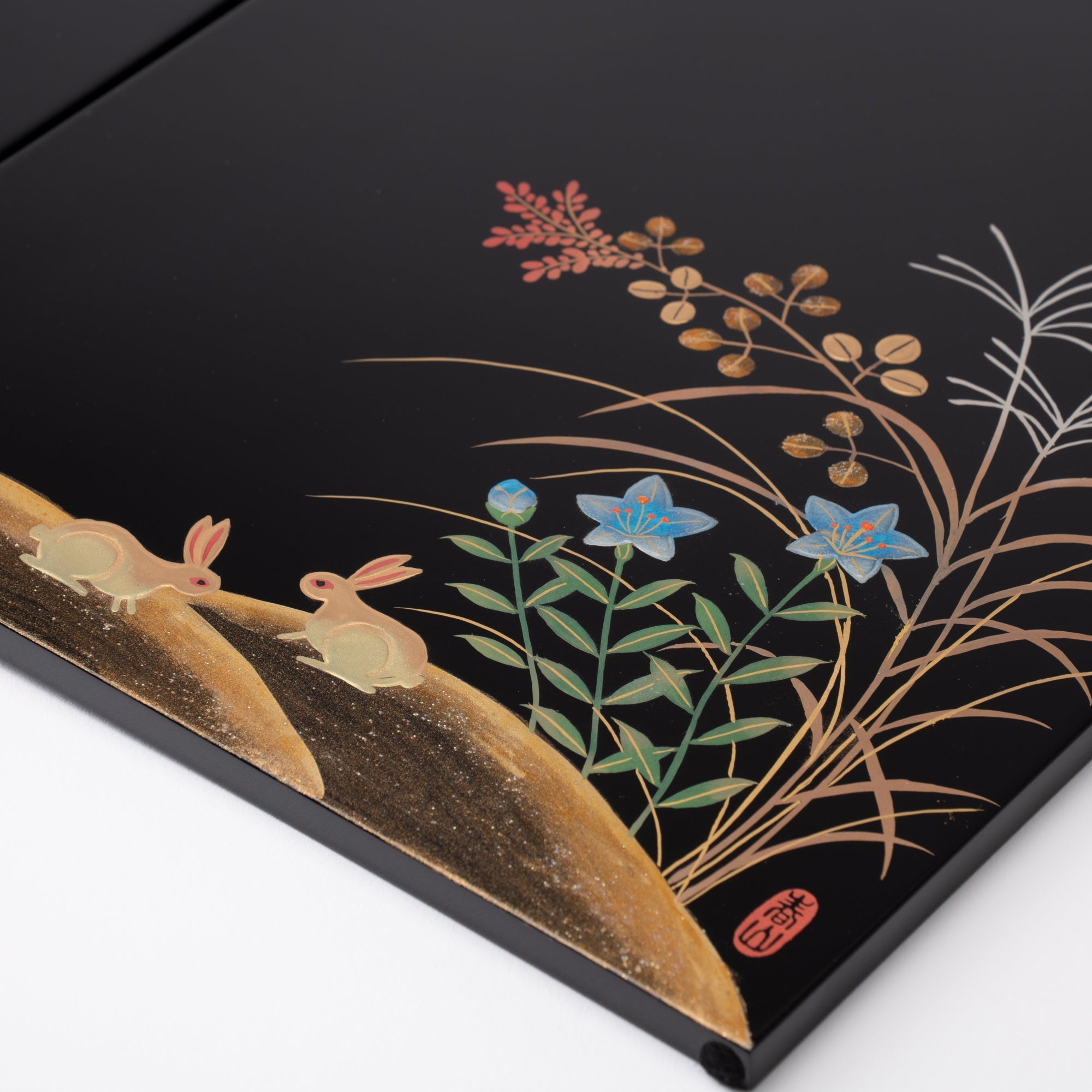 Fukunishi Sobe Rabbit and Autumn Flower Aizu Lacquerware Folding Screen - MUSUBI KILN - Quality Japanese Tableware and Gift