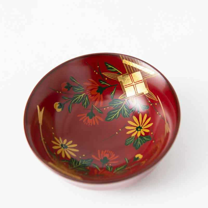 Fukunishi Sobe Red Chrysanthemum Aizu Lacquerware Guinomi Sake Cup - MUSUBI KILN - Quality Japanese Tableware and Gift