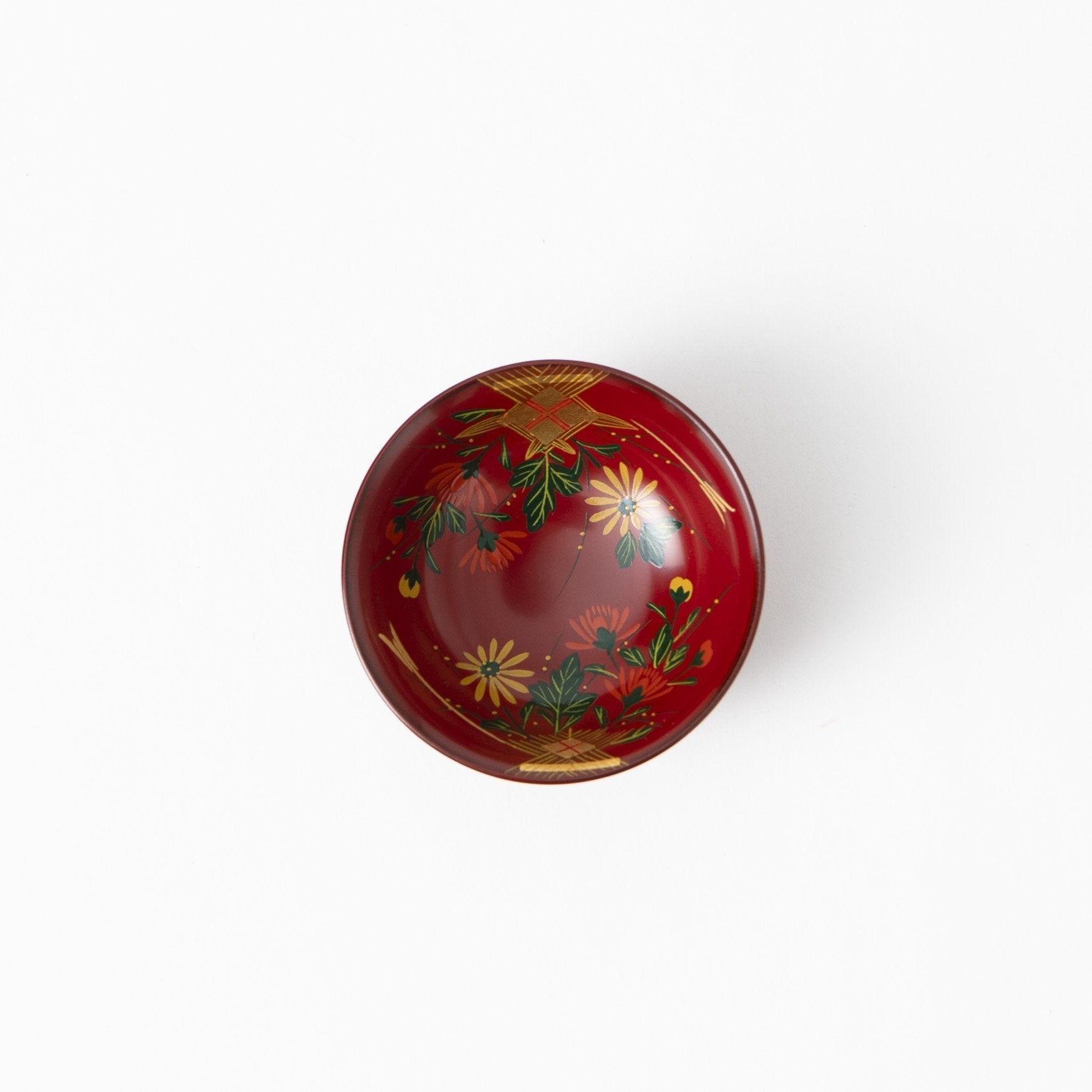 Fukunishi Sobe Red Chrysanthemum Aizu Lacquerware Guinomi Sake Cup - MUSUBI KILN - Quality Japanese Tableware and Gift