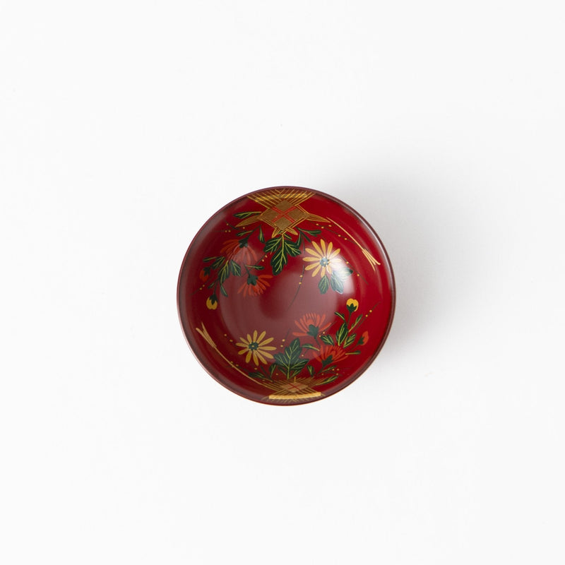 Fukunishi Sobe Red Chrysanthemum Aizu Lacquerware Guinomi Sake Cup - MUSUBI KILN - Quality Japanese Tableware and Gift